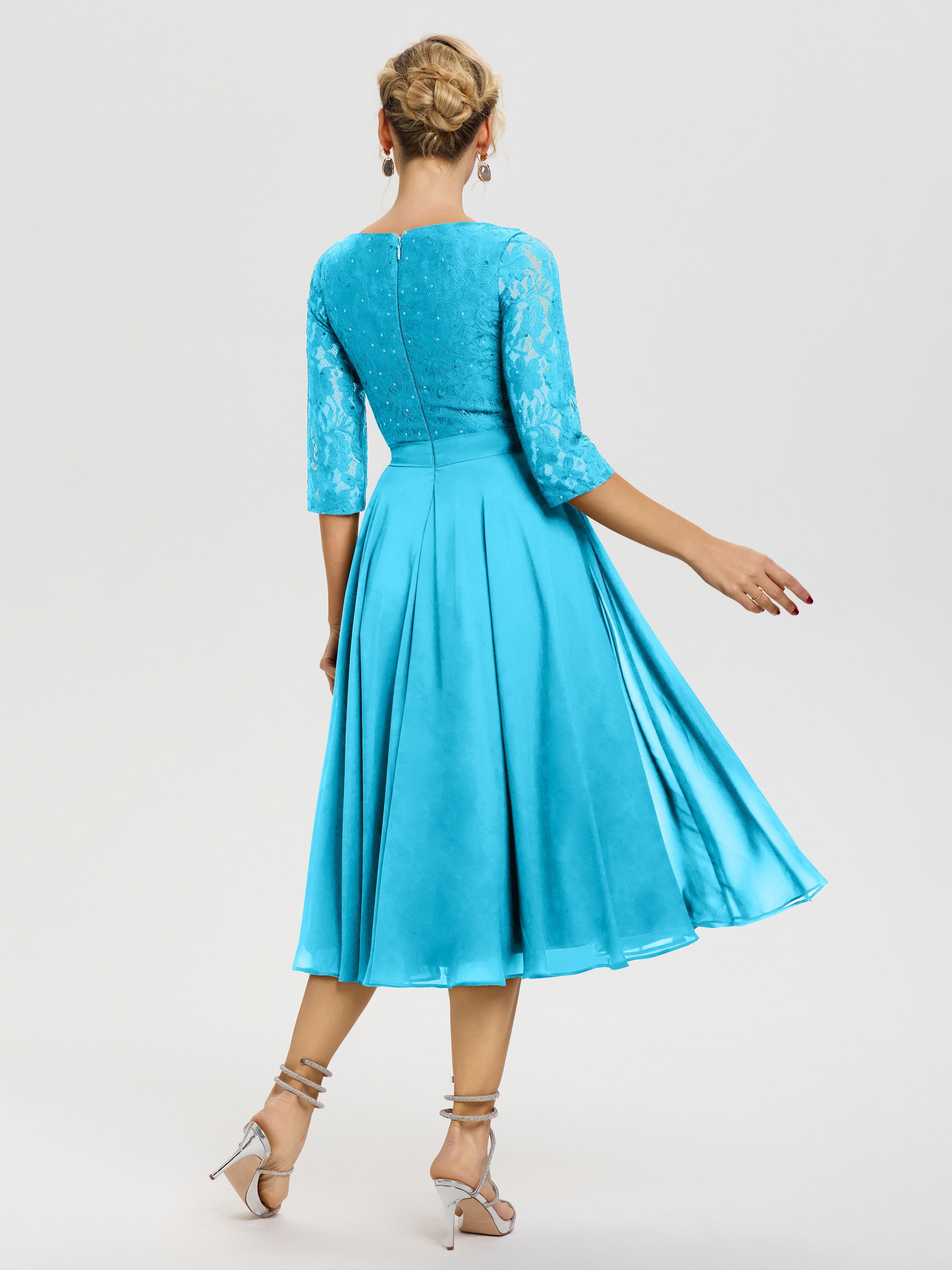 Robe Mariage Mère De La Mariée Piscine Col Rond Mousseline & Dentelle Robe Mère De La Mariée