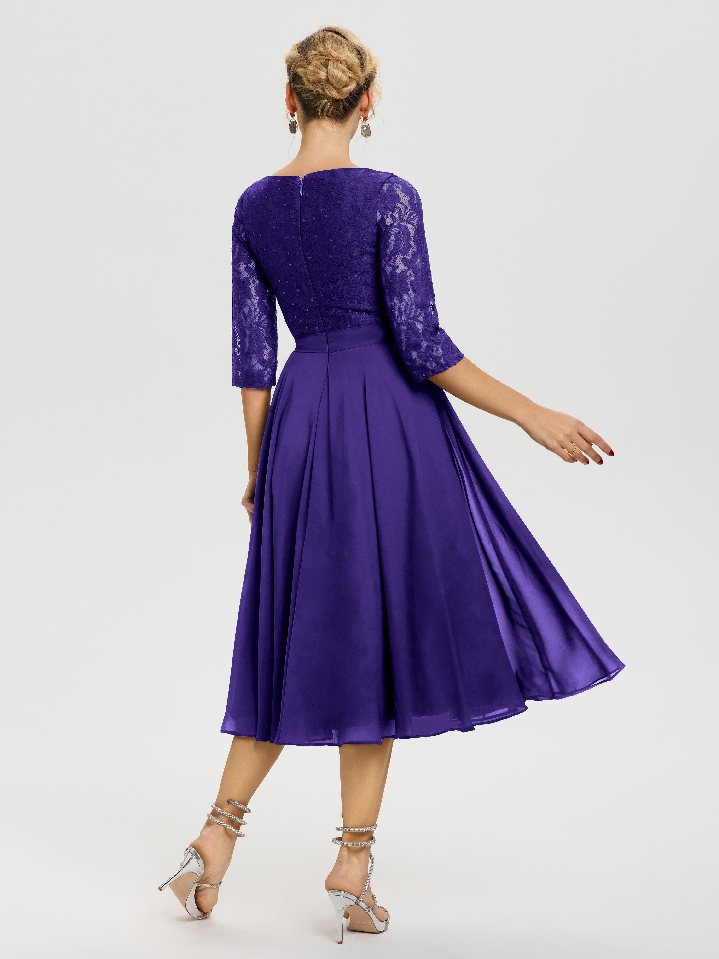 Robe Mariage Mère De La Mariée Régence Col Rond Mousseline & Dentelle Robe Mère De La Mariée