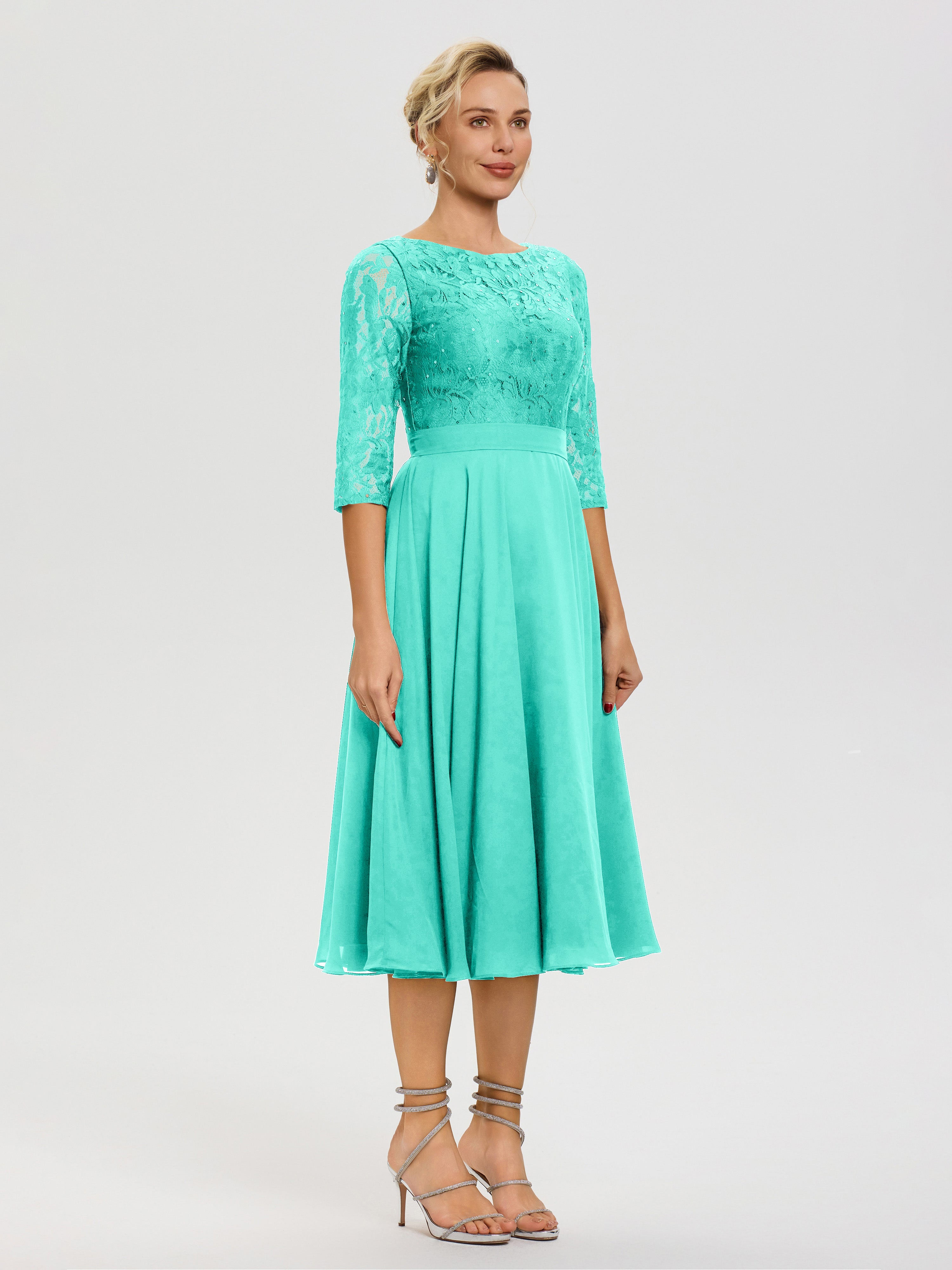 Robe Cérémonie Mariage Mère Du Marié Spa Col Rond Mousseline & Dentelle Robe Mère De La Mariée