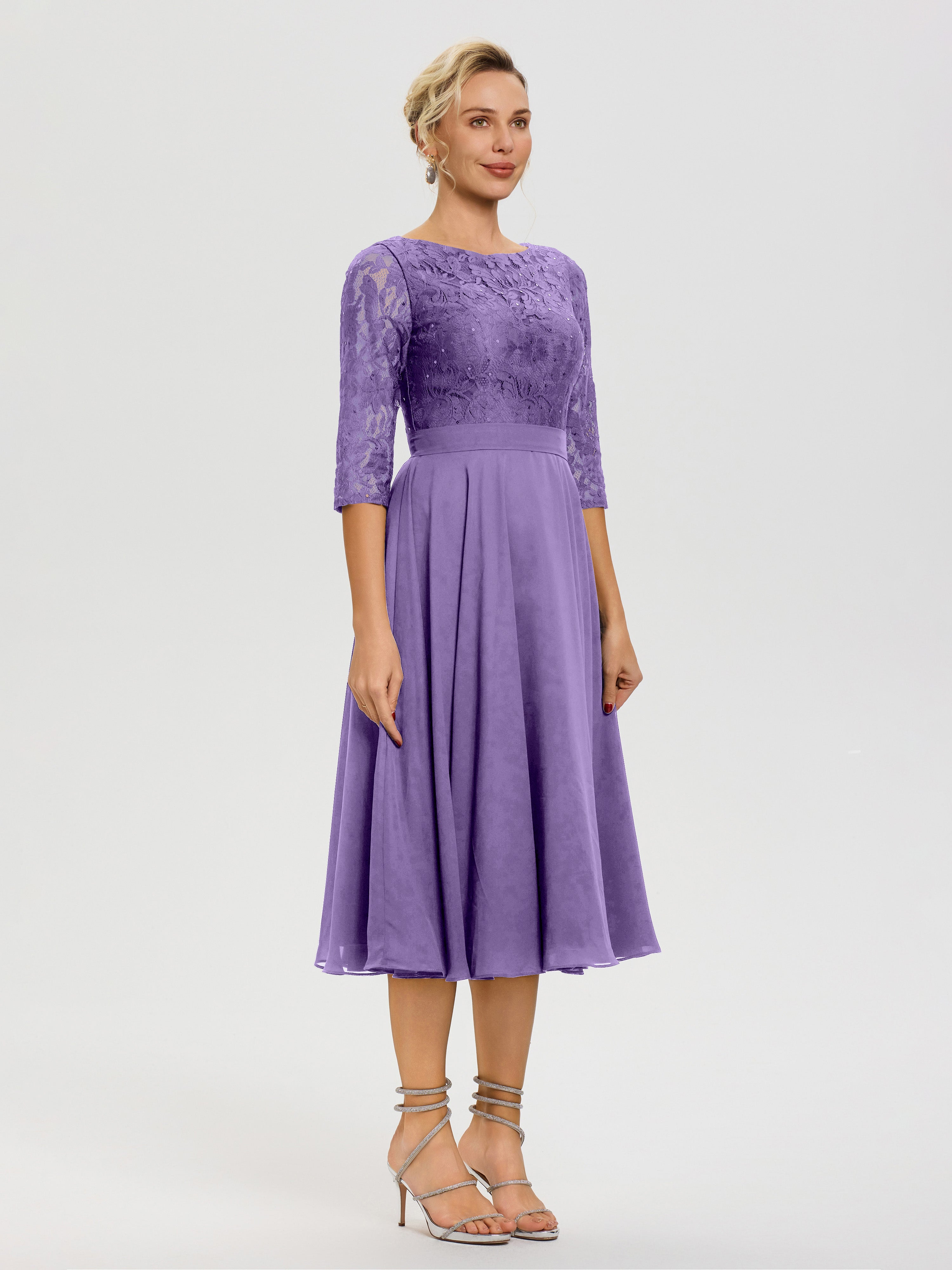 Robe Cérémonie Mariage Mère Du Marié Tahiti Col Rond Mousseline & Dentelle Robe Mère De La Mariée