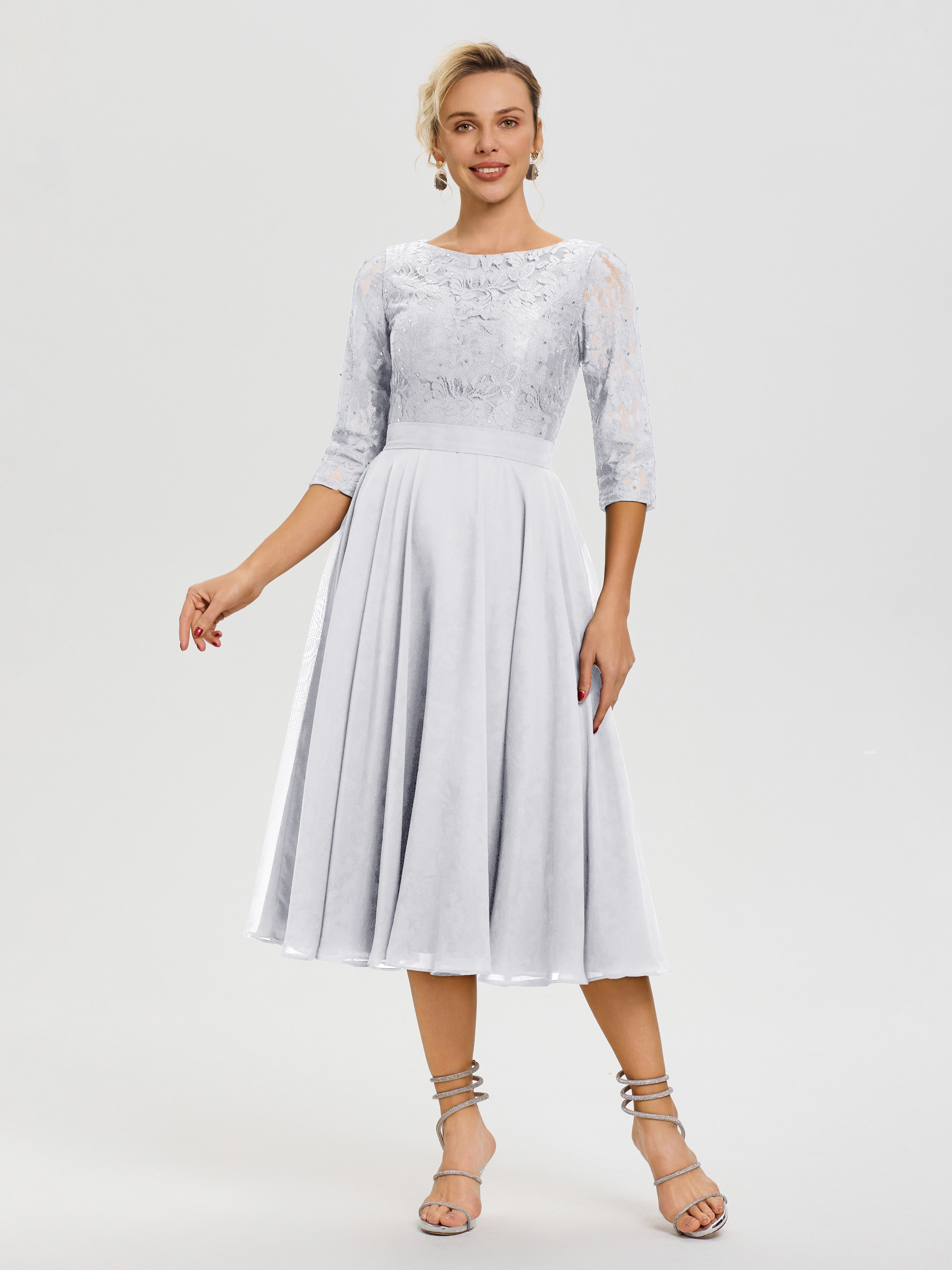 Robe Mere Dela Mariee Blanc Col Rond Mousseline & Dentelle Robe Mère De La Mariée