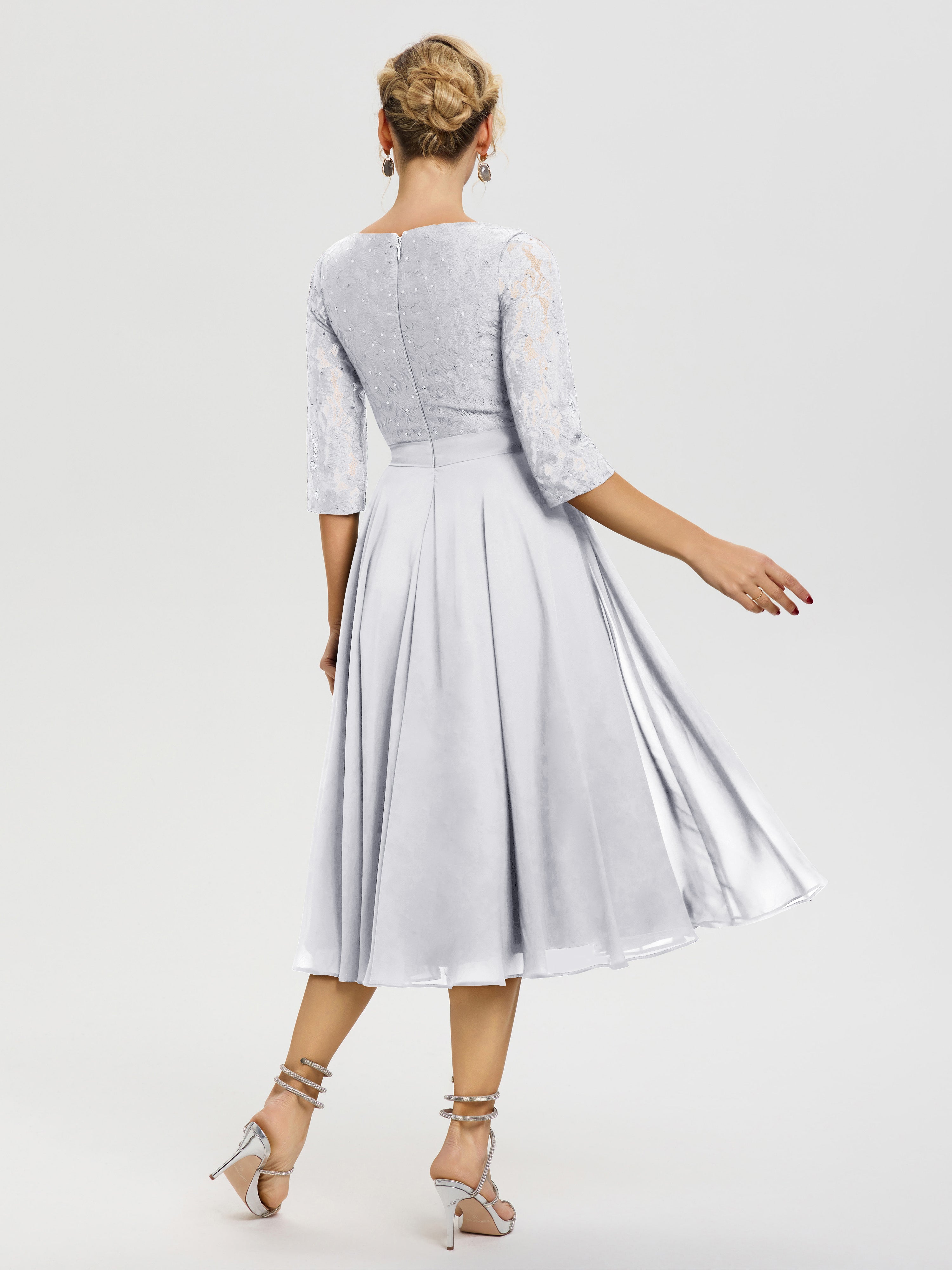 Robe Mere Dela Mariee Blanc Col Rond Mousseline & Dentelle Robe Mère De La Mariée