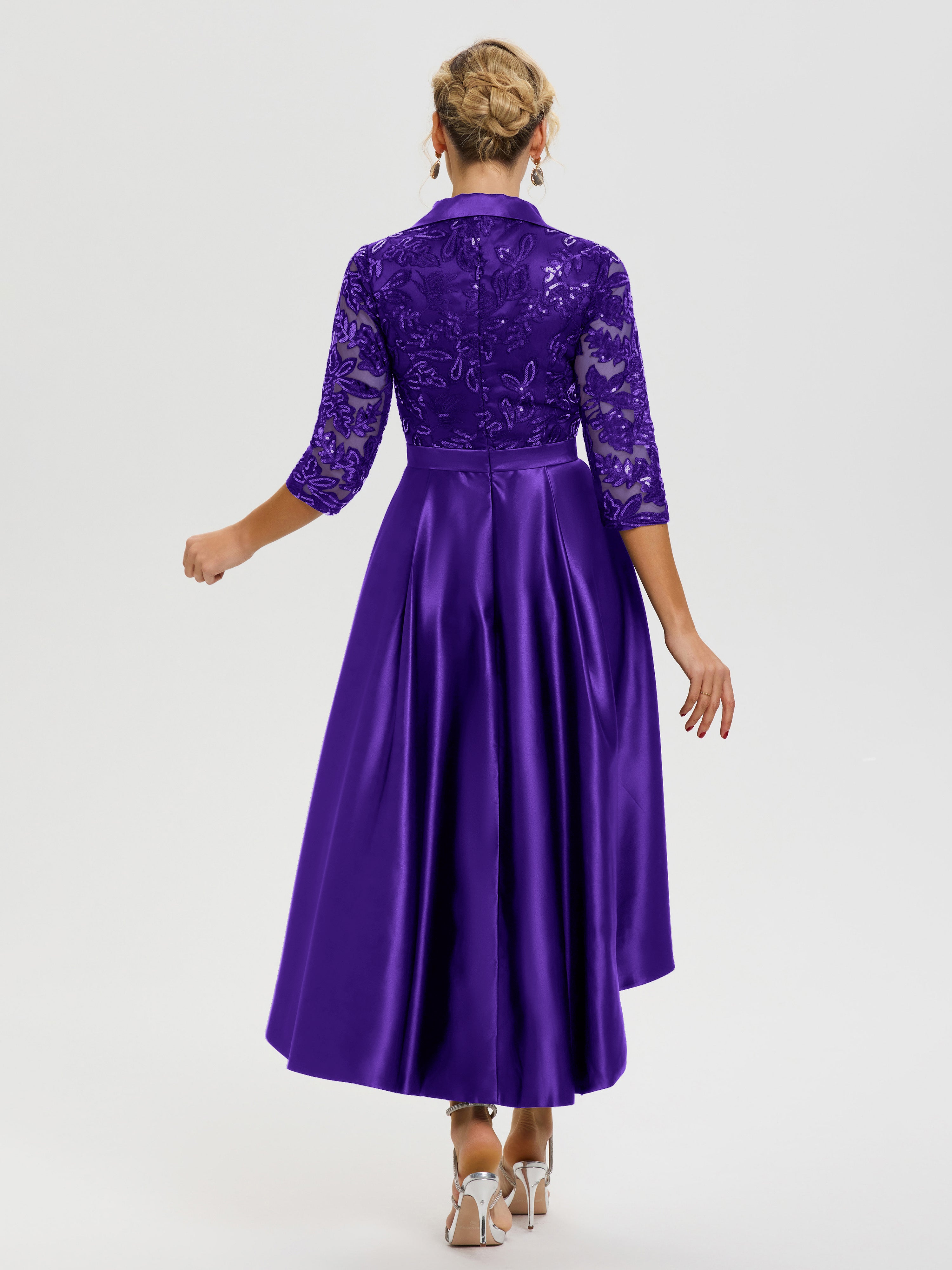 Robe Mariage Mère Du Marié Régence Col V Asymétrique Satin & Dentelle Robe Mère De La Mariée Moderne