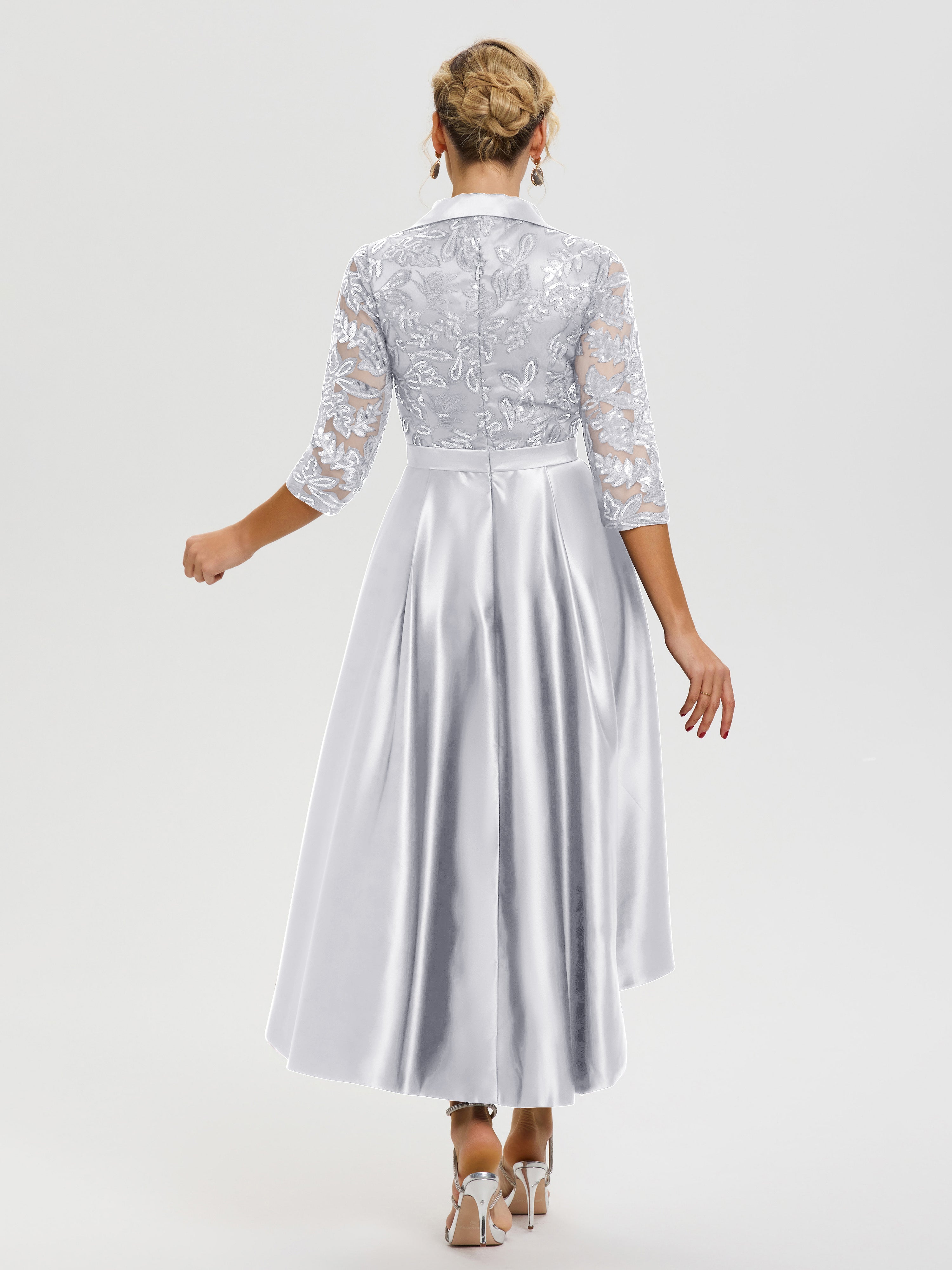 Tenue Mere Dela Mariee Blanc Col V Asymétrique Satin & Dentelle Robe Mère De La Mariée Moderne