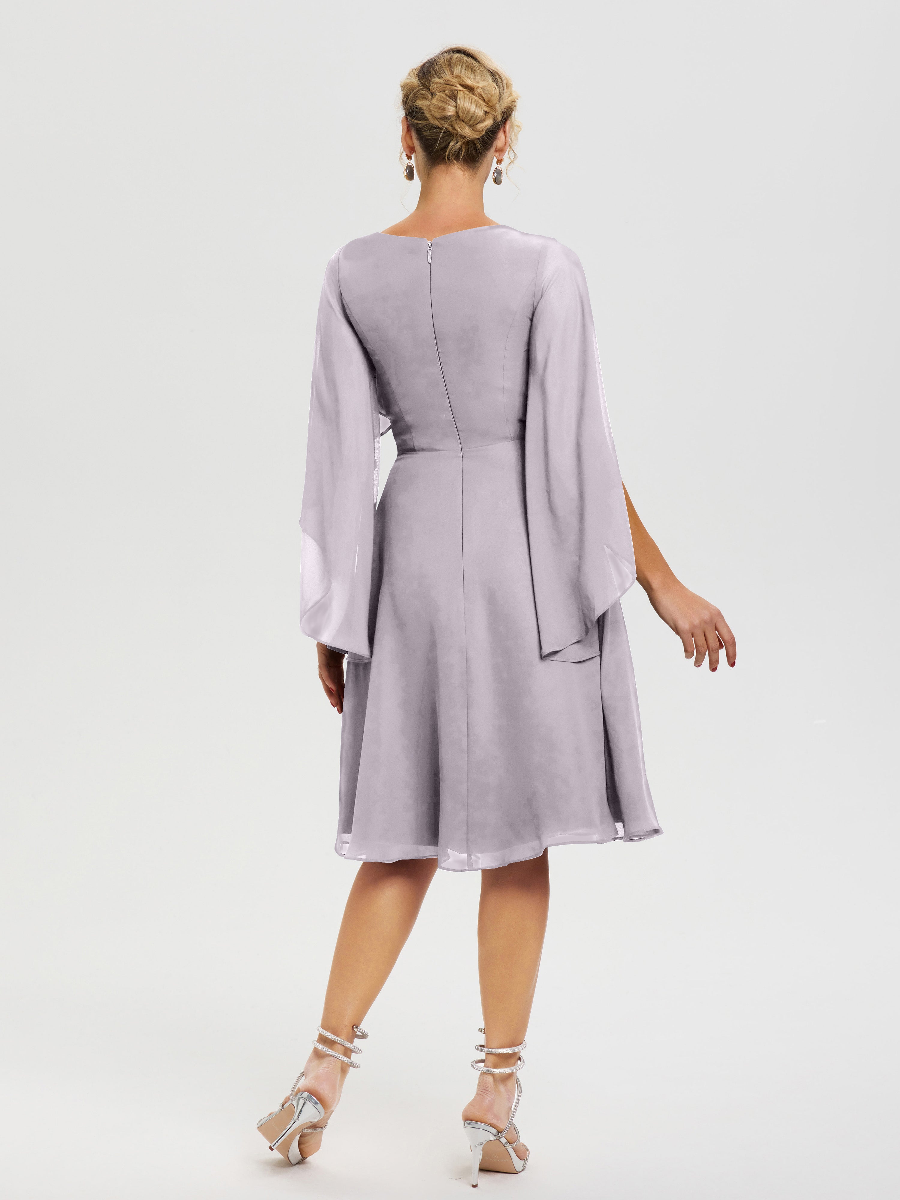 Robe De Cérémonie Mère Du Marié Crepuscule Manches Asymétrique Col V Mousseline Robe Mère Marié