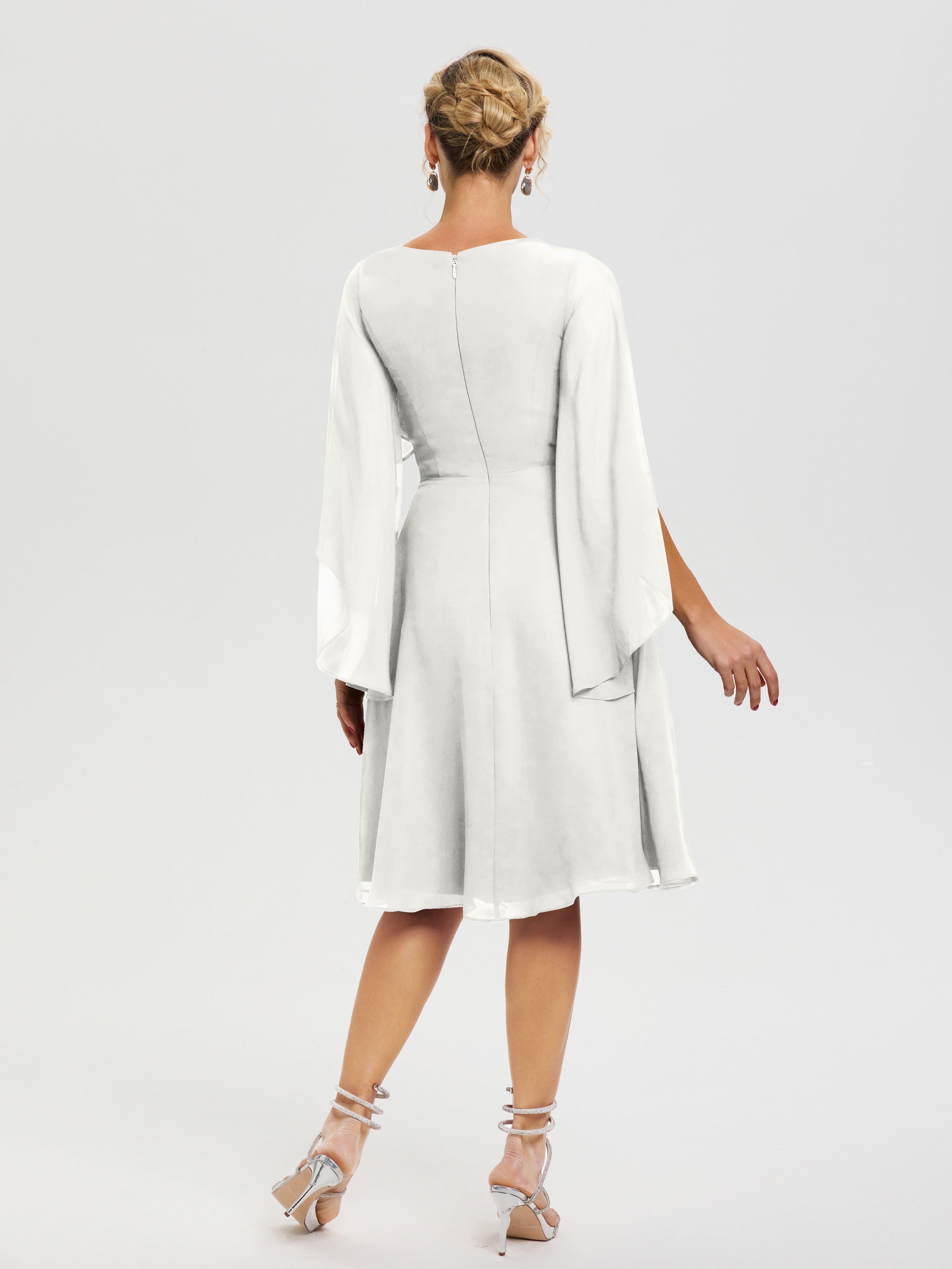 Robe Mere Dela Mariee Ivoire Manches Asymétrique Col V Mousseline Robe Mère Marié