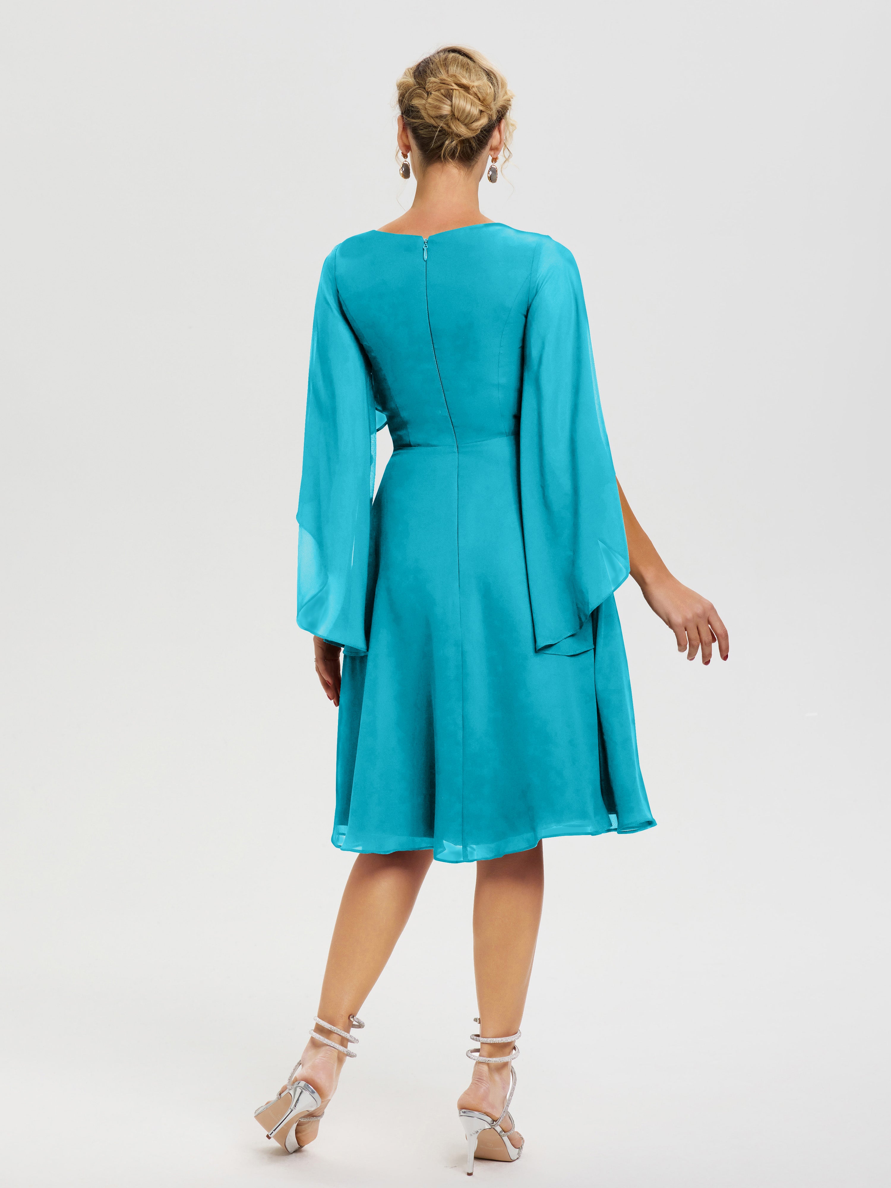 Robe Pour La Mère Du Marié Ivoire Manches Asymétrique Col V Mousseline Robe Mère Marié