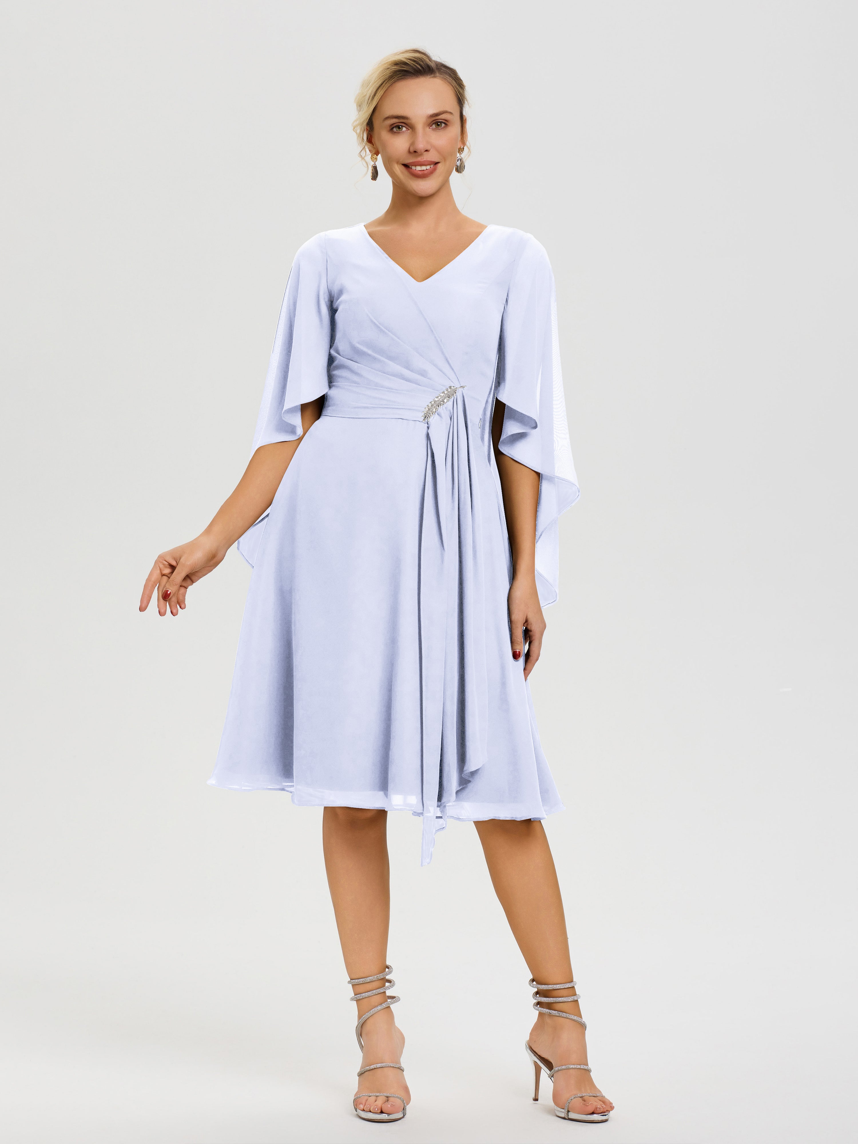 Robe Pour La Mère Du Marié Lavande Manches Asymétrique Col V Mousseline Robe Mère Marié