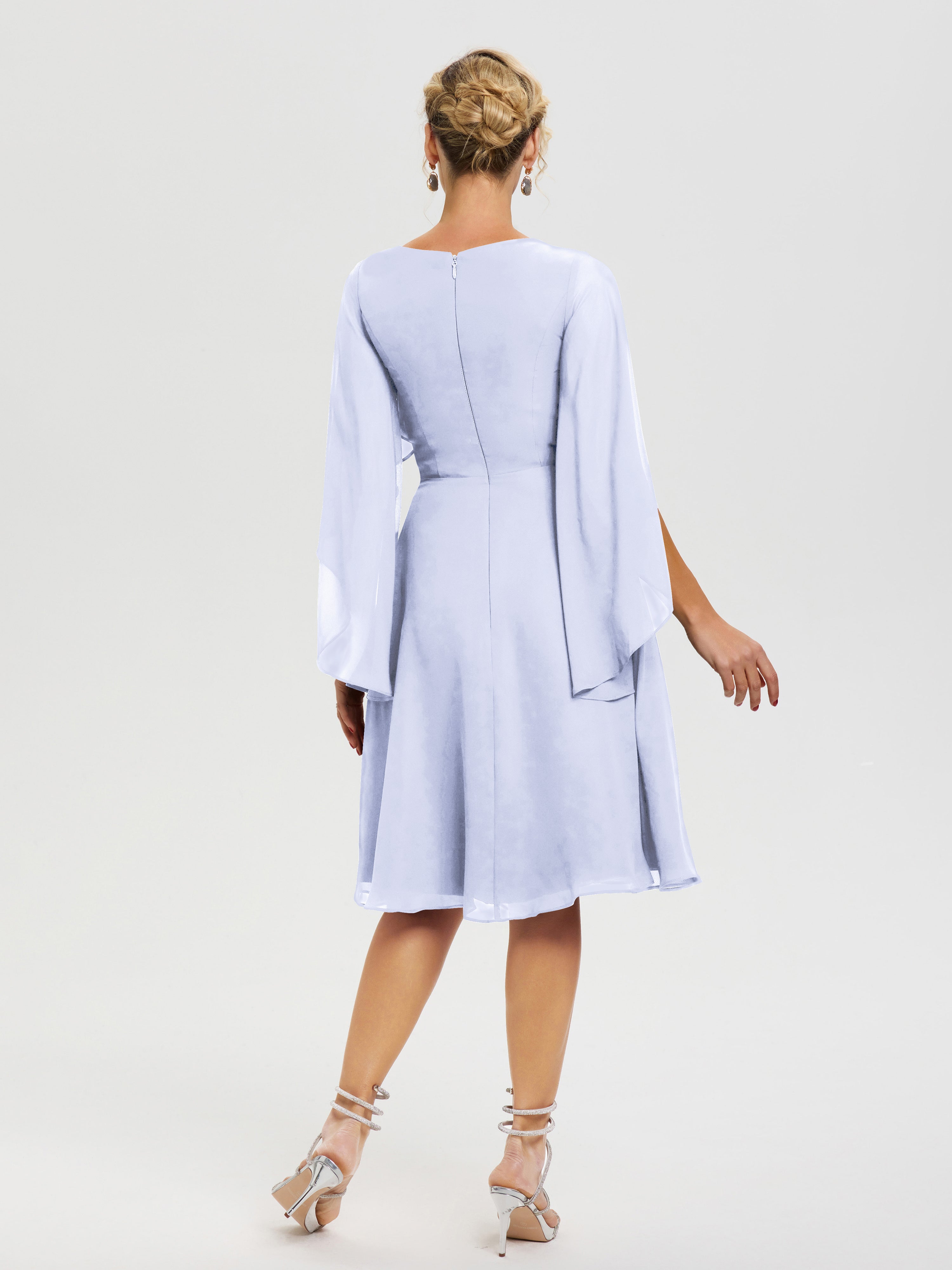 Robe Pour La Mère Du Marié Lavande Manches Asymétrique Col V Mousseline Robe Mère Marié