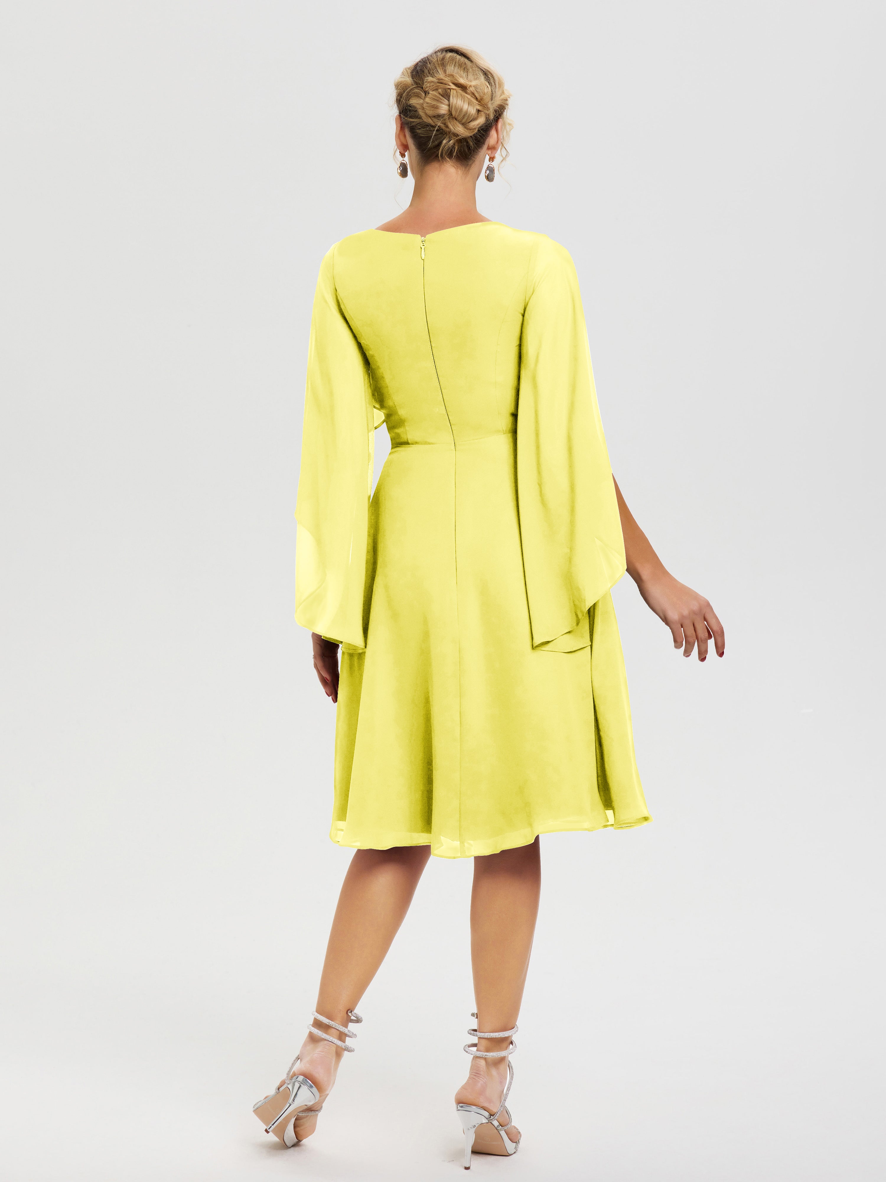 Robe Mère Mariee Citron Manches Asymétrique Col V Mousseline Robe Mère Marié