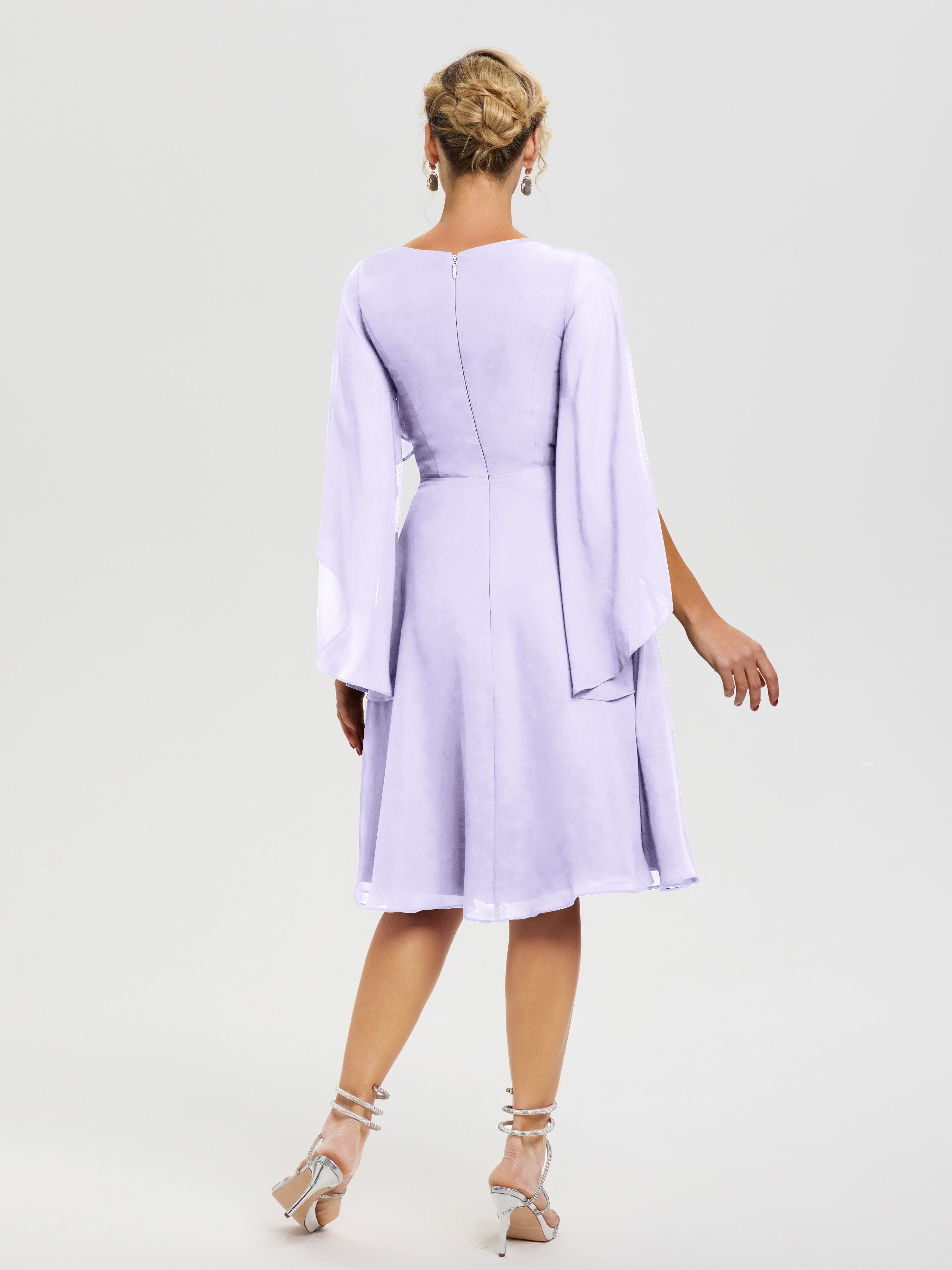 Robe Pour La Mère Du Marié Lilas Manches Asymétrique Col V Mousseline Robe Mère Marié