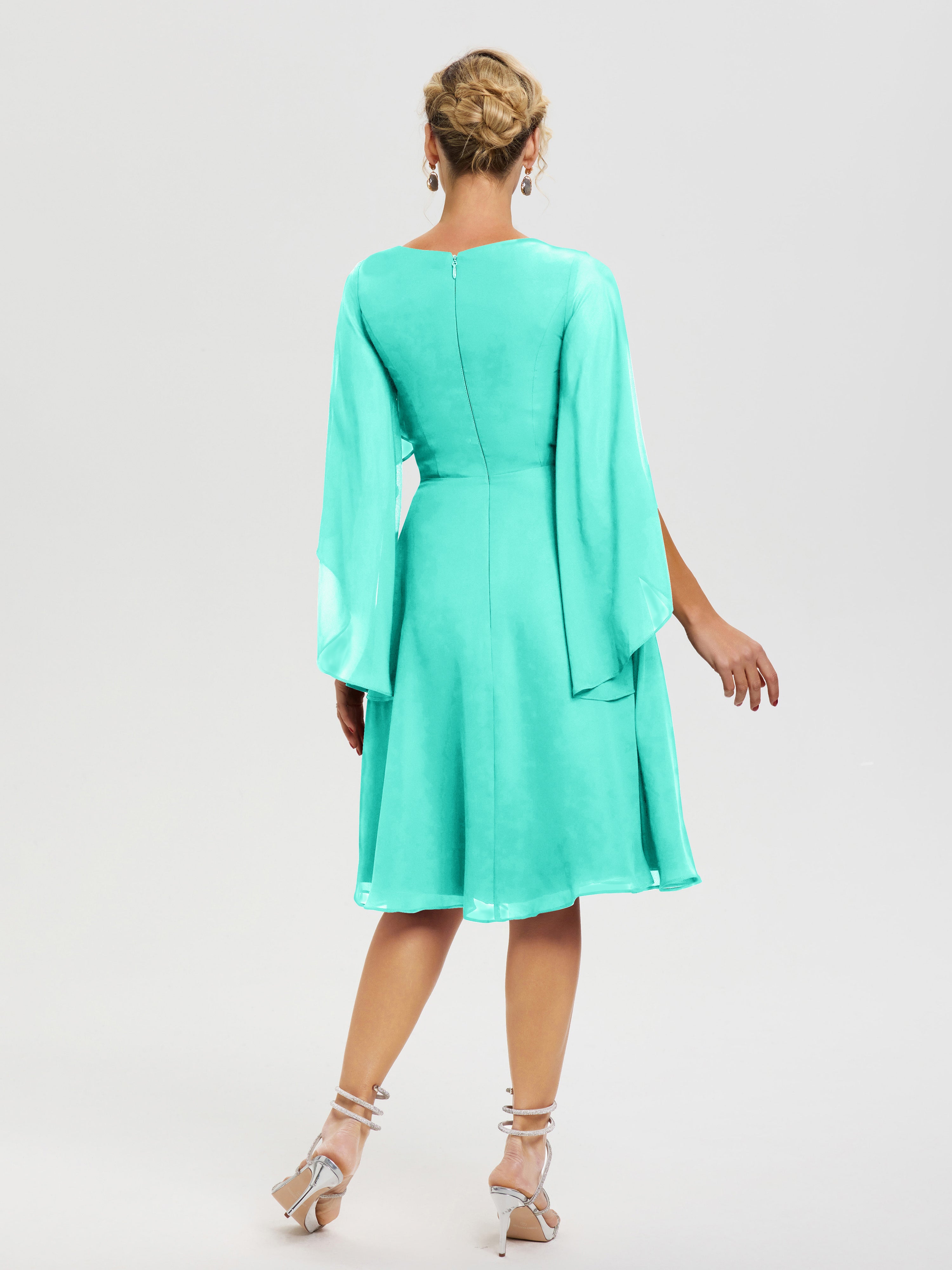 Robe De Cérémonie Mère Du Marié Spa Manches Asymétrique Col V Mousseline Robe Mère Marié