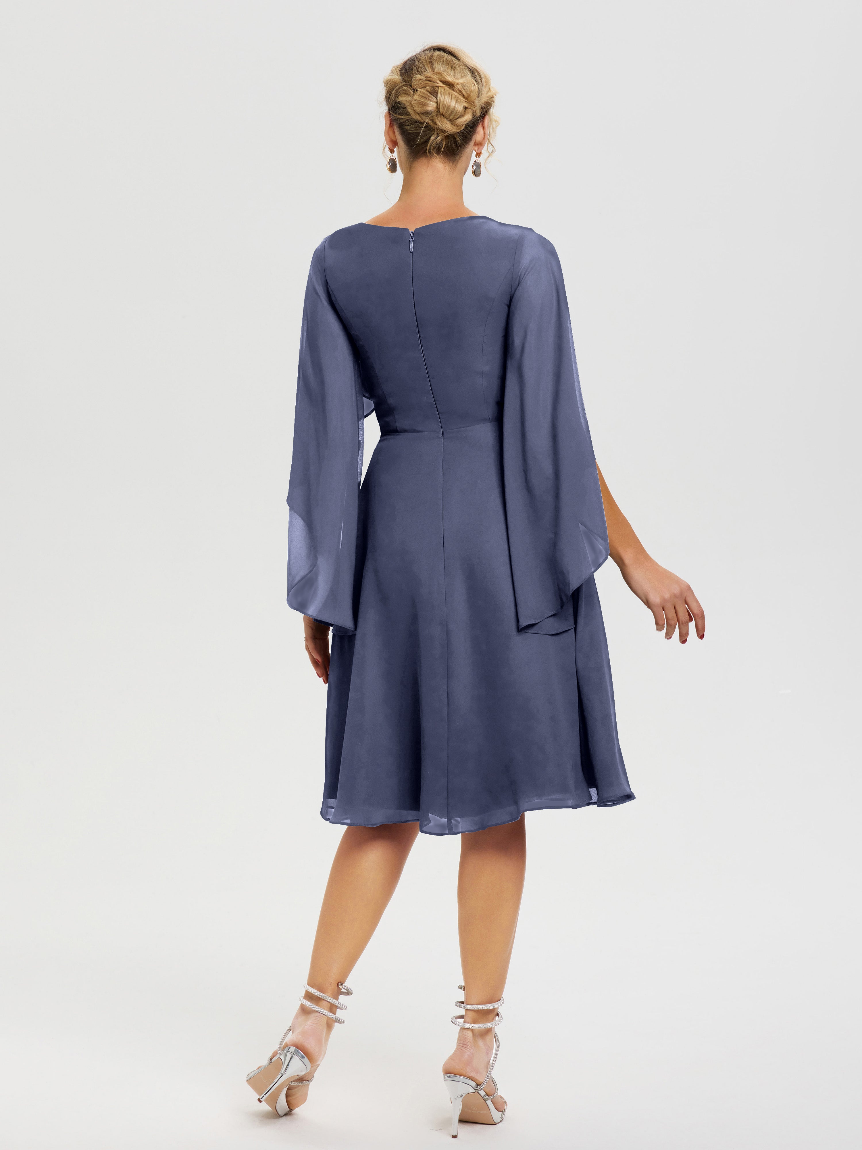 Robe De Cérémonie Mère Du Marié Orageux Manches Asymétrique Col V Mousseline Robe Mère Marié