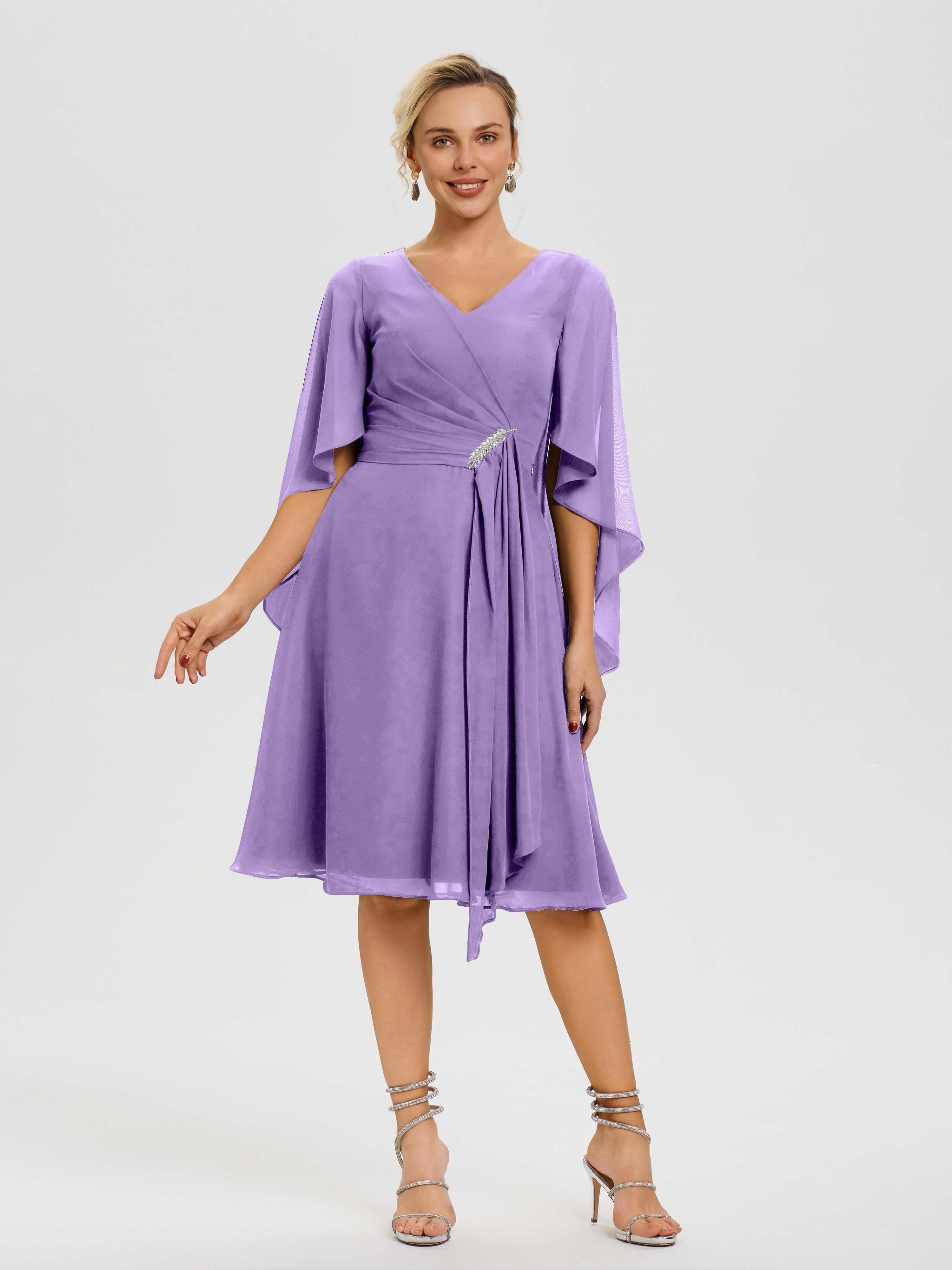 Robe Pour Mère De Mariée Tahiti Manches Asymétrique Col V Mousseline Robe Mère Marié