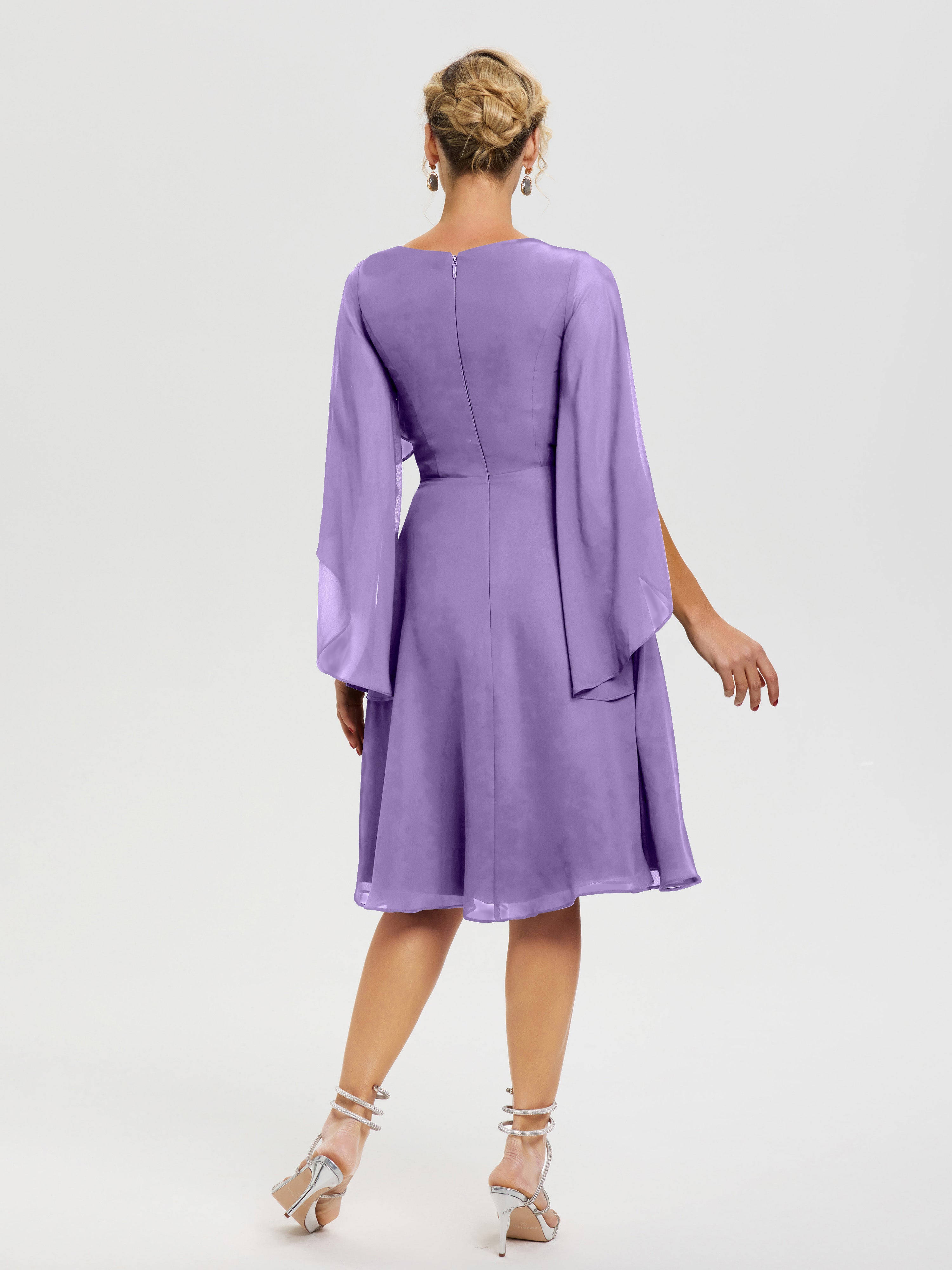 Robe Pour Mère De Mariée Tahiti Manches Asymétrique Col V Mousseline Robe Mère Marié