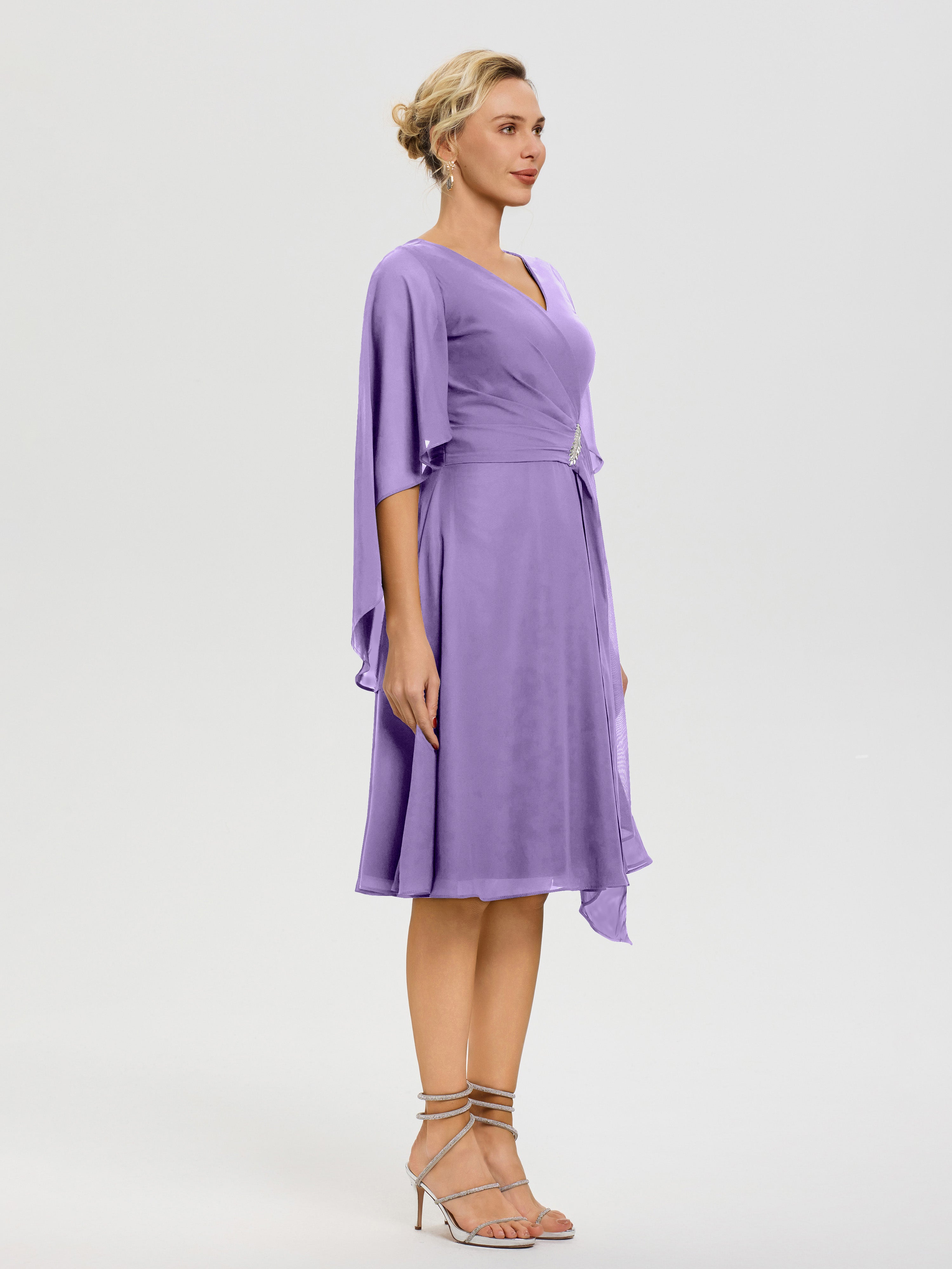Robe Pour Mère De Mariée Tahiti Manches Asymétrique Col V Mousseline Robe Mère Marié