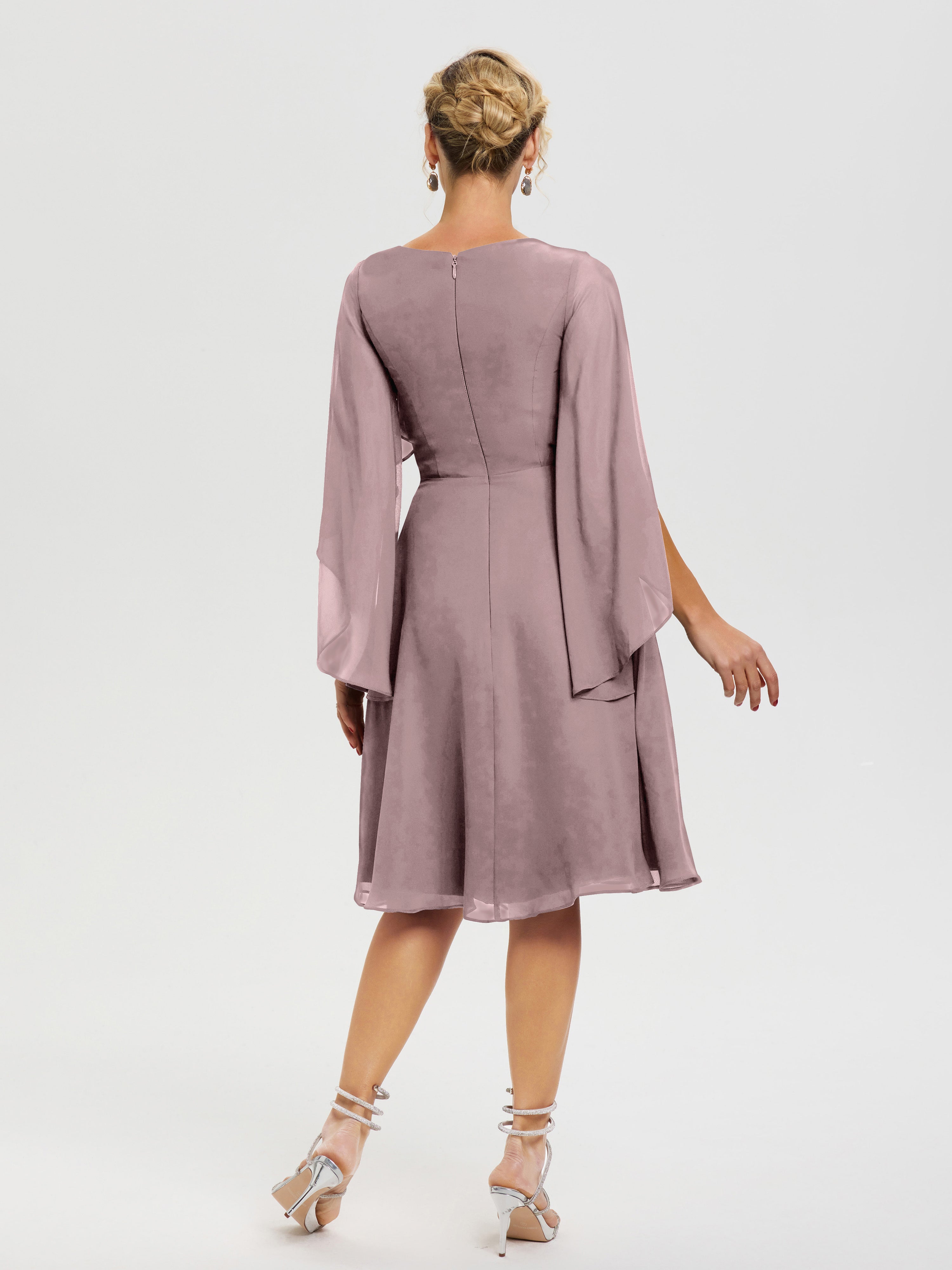 Robe Pour Mère De Mariée Vintage Mauve Manches Asymétrique Col V Mousseline Robe Mère Marié