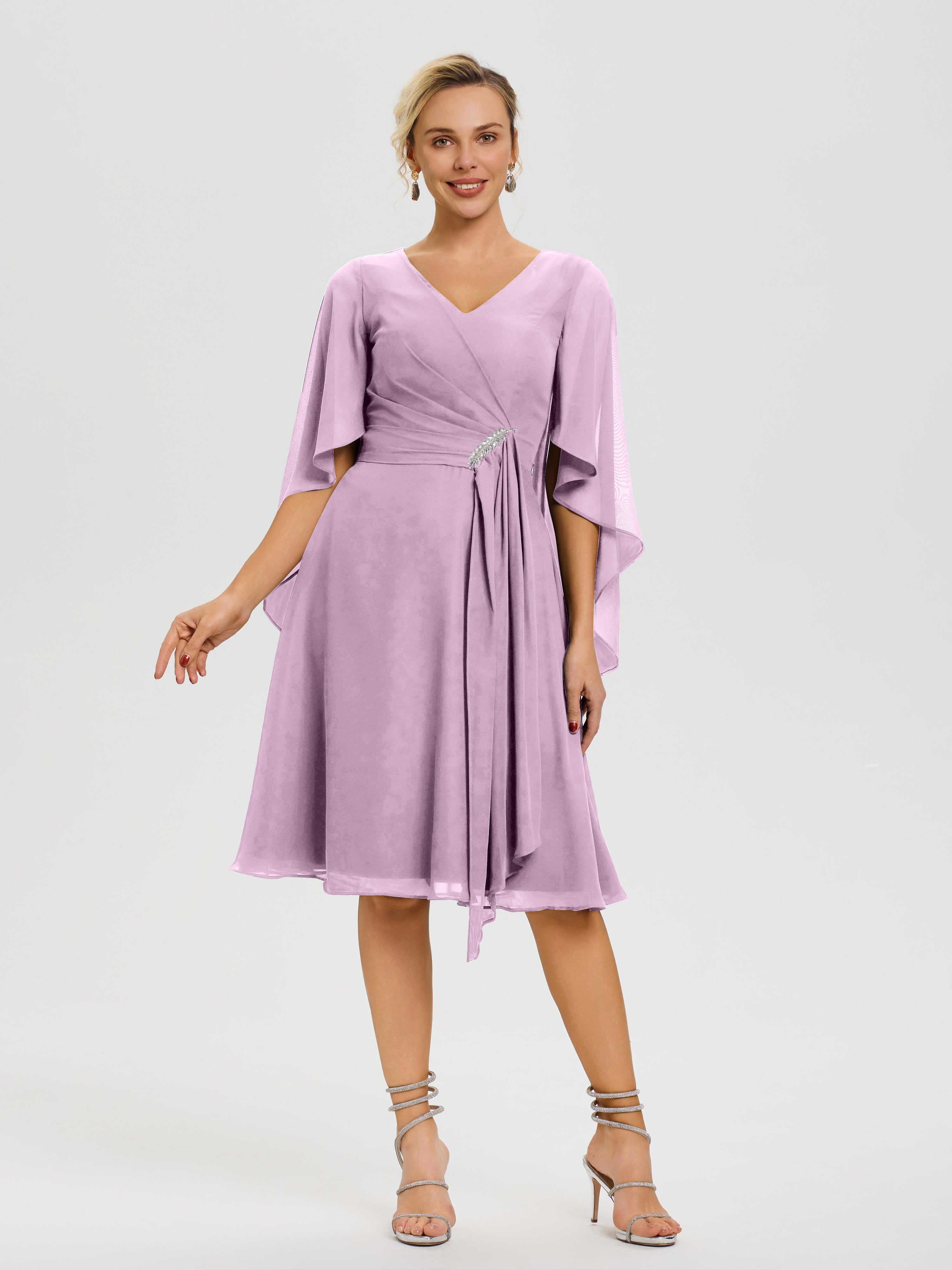 Robe Mere Dela Mariee Glycine Manches Asymétrique Col V Mousseline Robe Mère Marié