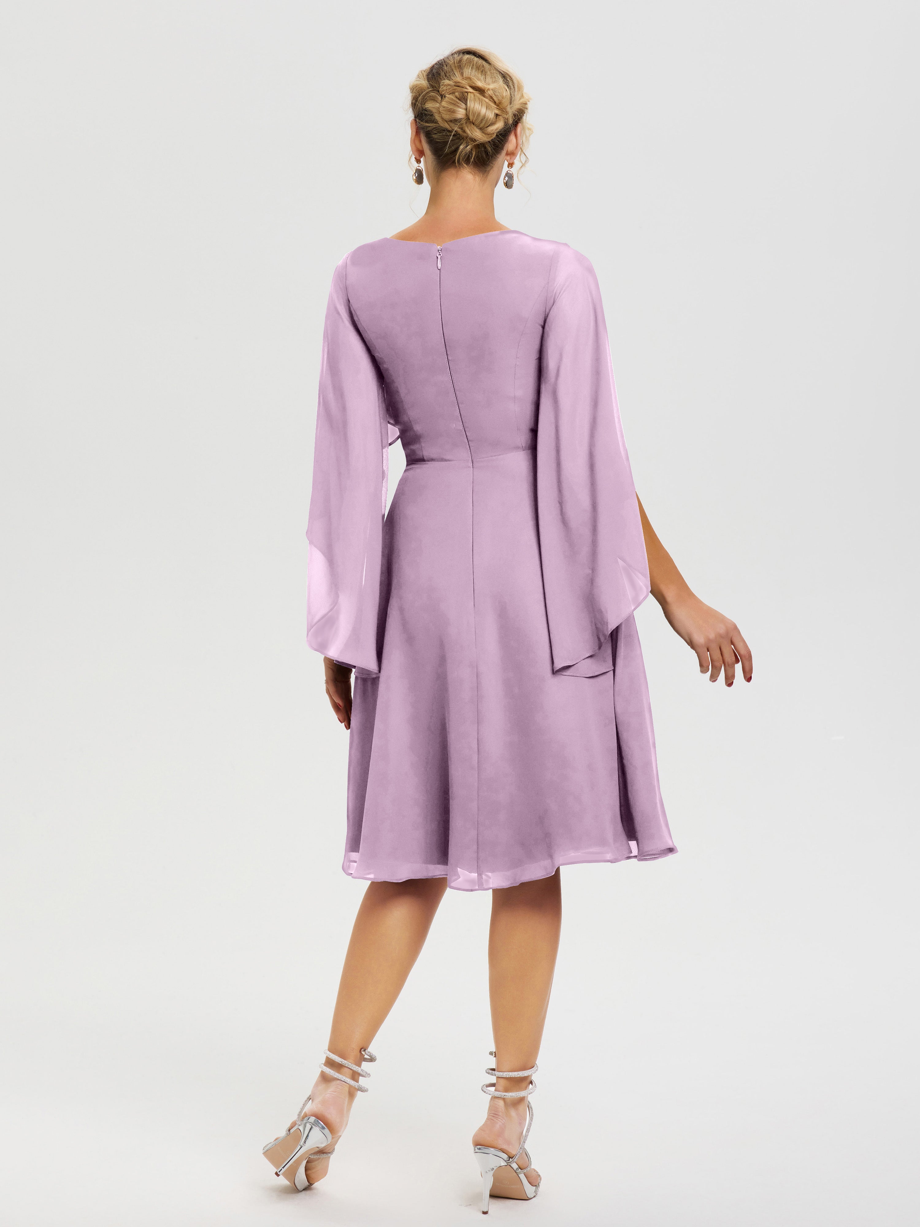 Robe Mere Dela Mariee Glycine Manches Asymétrique Col V Mousseline Robe Mère Marié