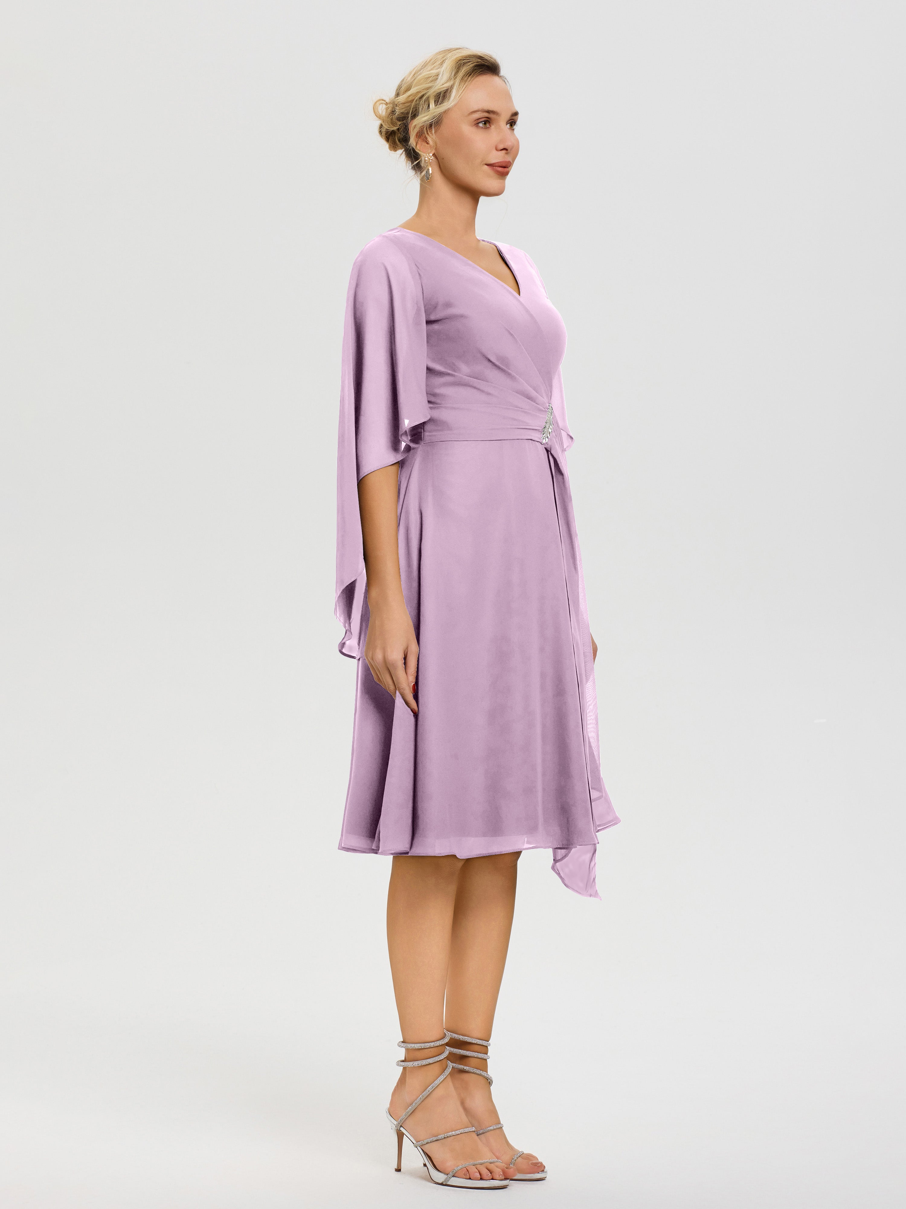 Robe Mere Dela Mariee Glycine Manches Asymétrique Col V Mousseline Robe Mère Marié