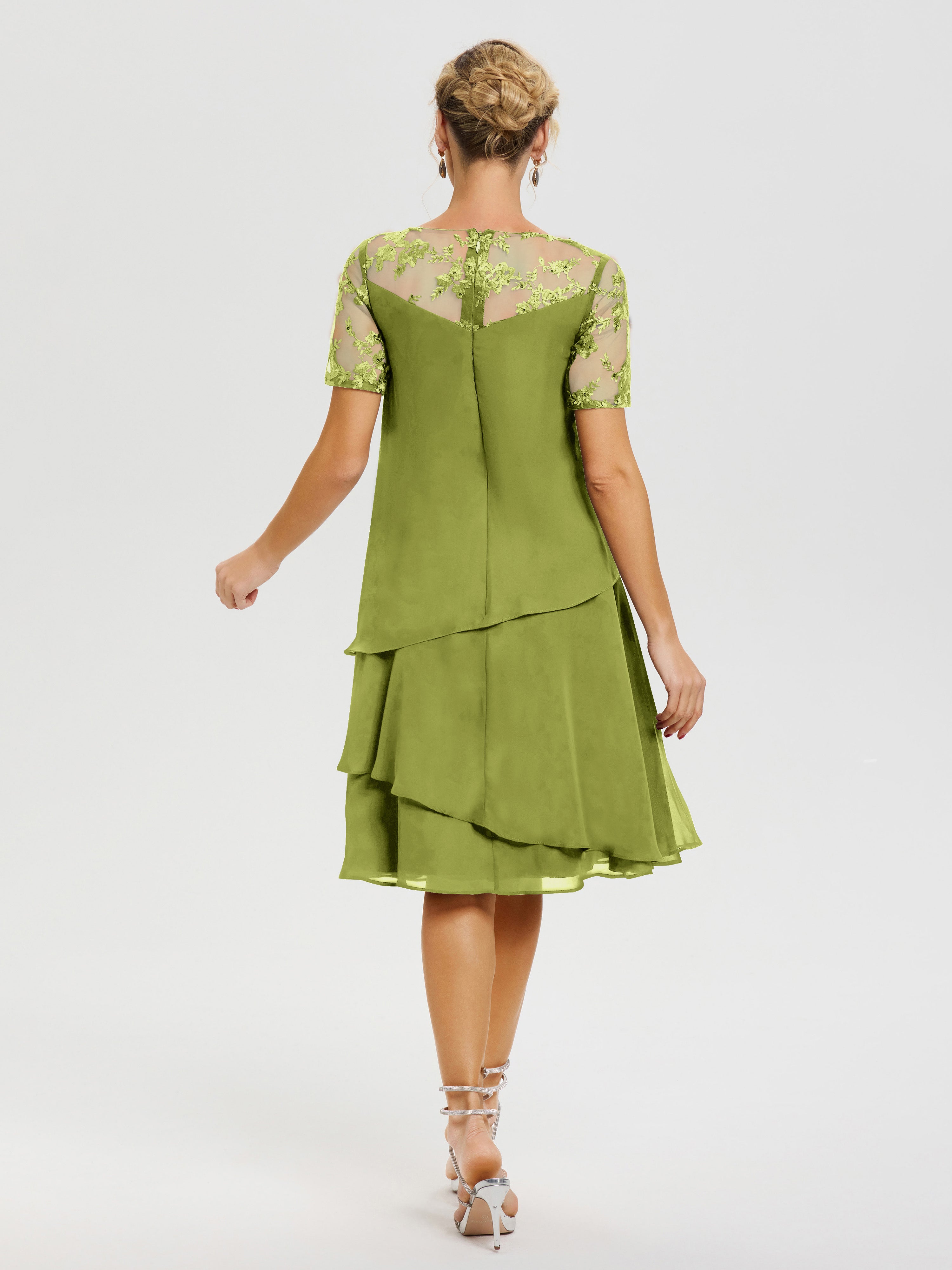 Robe Mère De La Marié Trèfle Col Rond Mancherons Mousseline & Dentelle Robe De Cérémonie Mère Du Marié