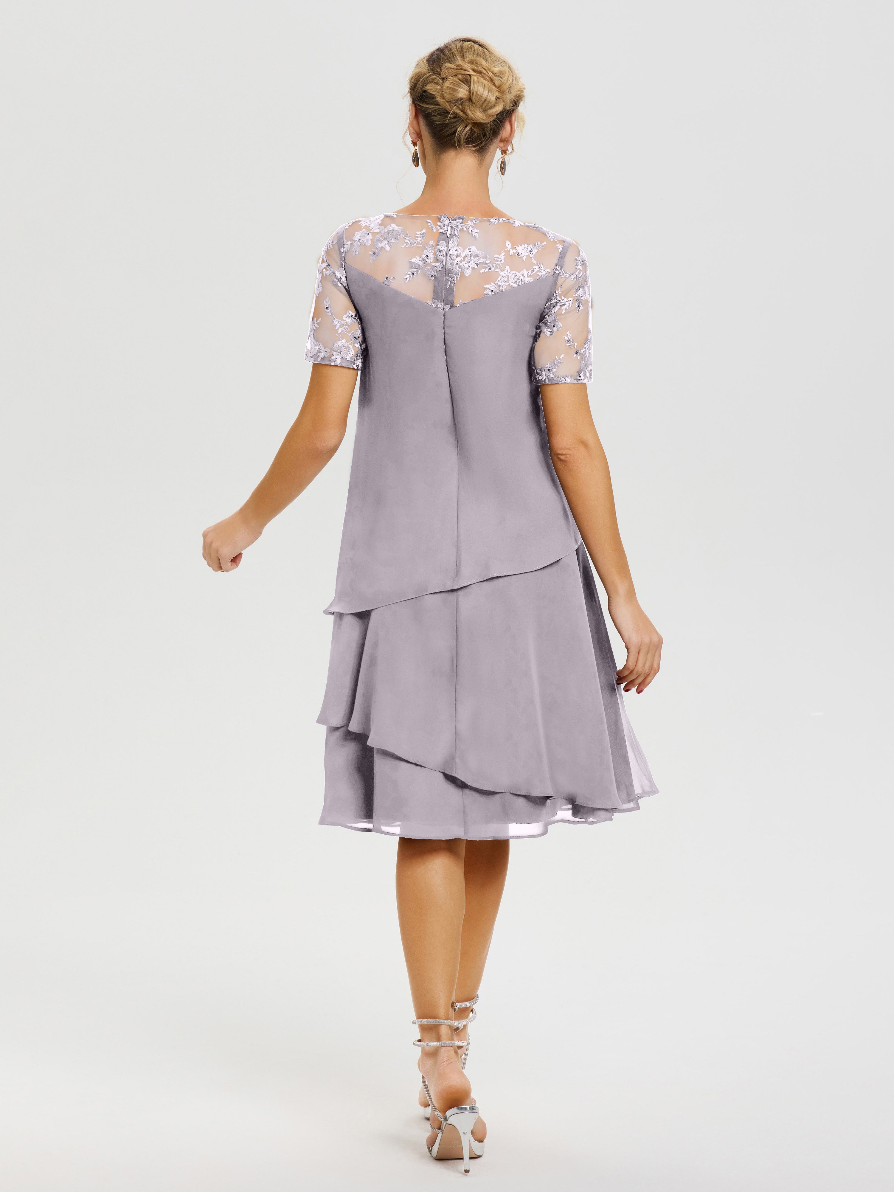 Robe Mère De La Mariee Crepuscule Col Rond Mancherons Mousseline & Dentelle Robe De Cérémonie Mère Du Marié