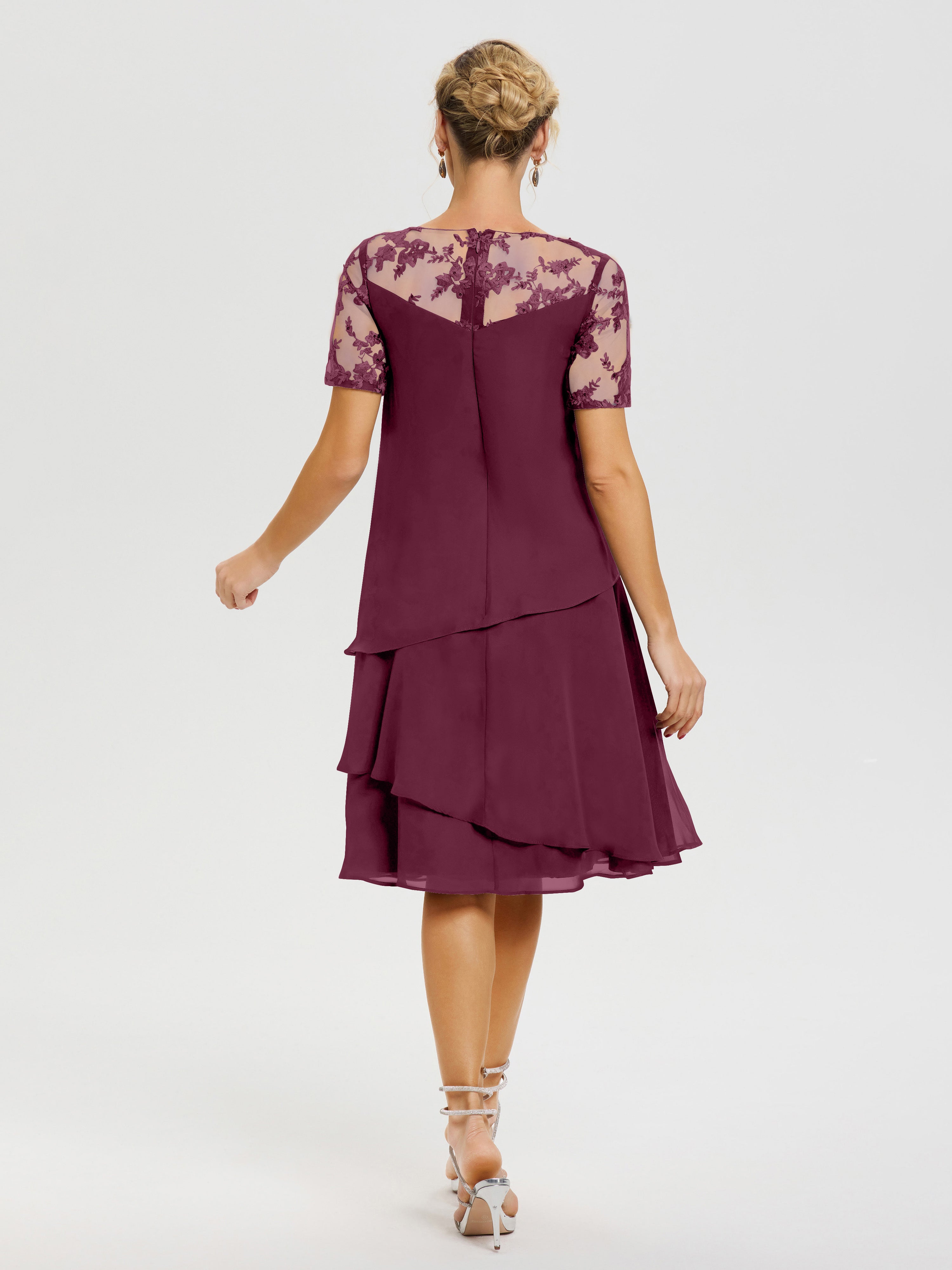 Robe De La Mère Du Marié Mure Col Rond Mancherons Mousseline & Dentelle Robe De Cérémonie Mère Du Marié