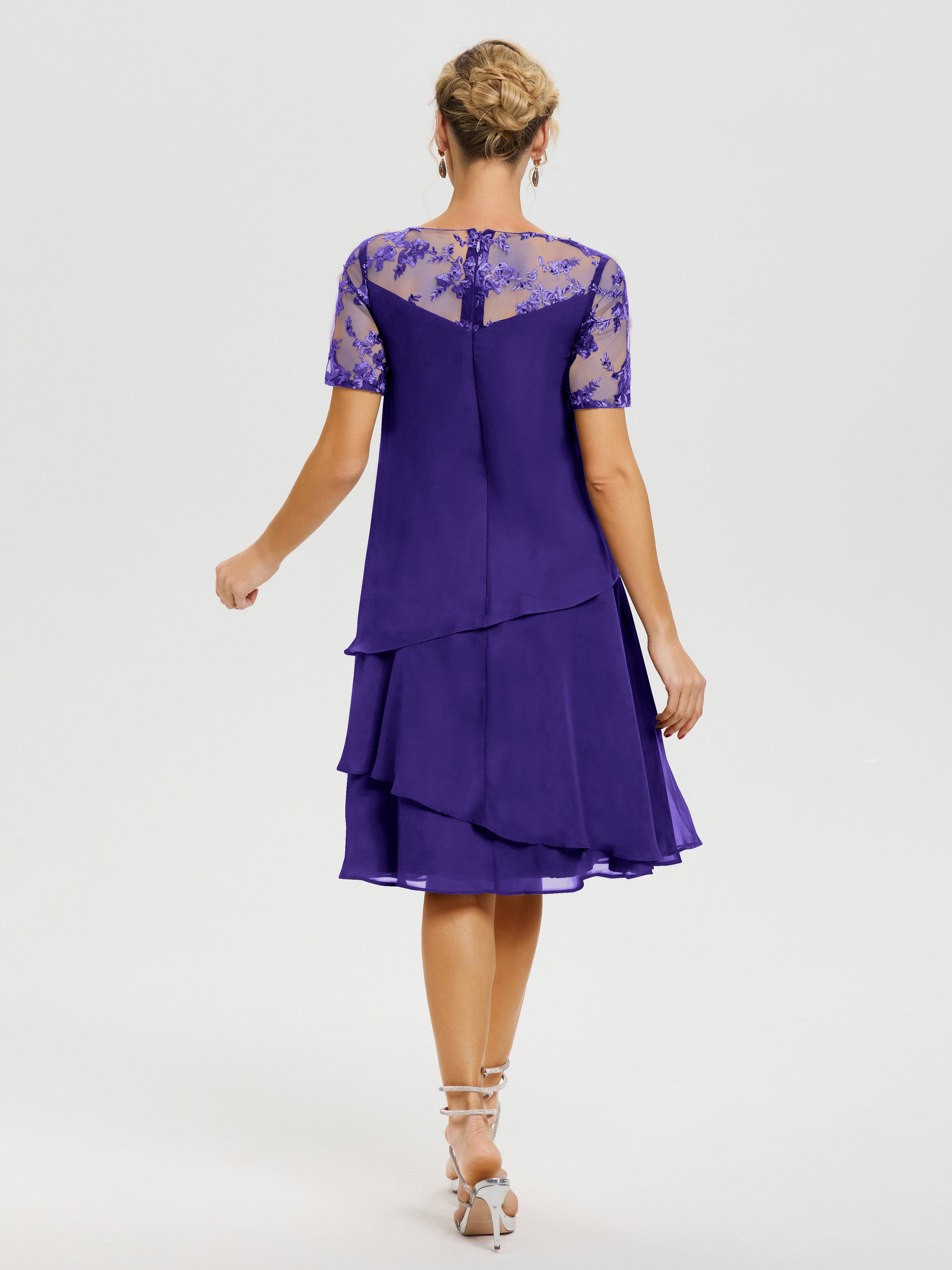 Robe De La Mère Du Marié Régence Col Rond Mancherons Mousseline & Dentelle Robe De Cérémonie Mère Du Marié