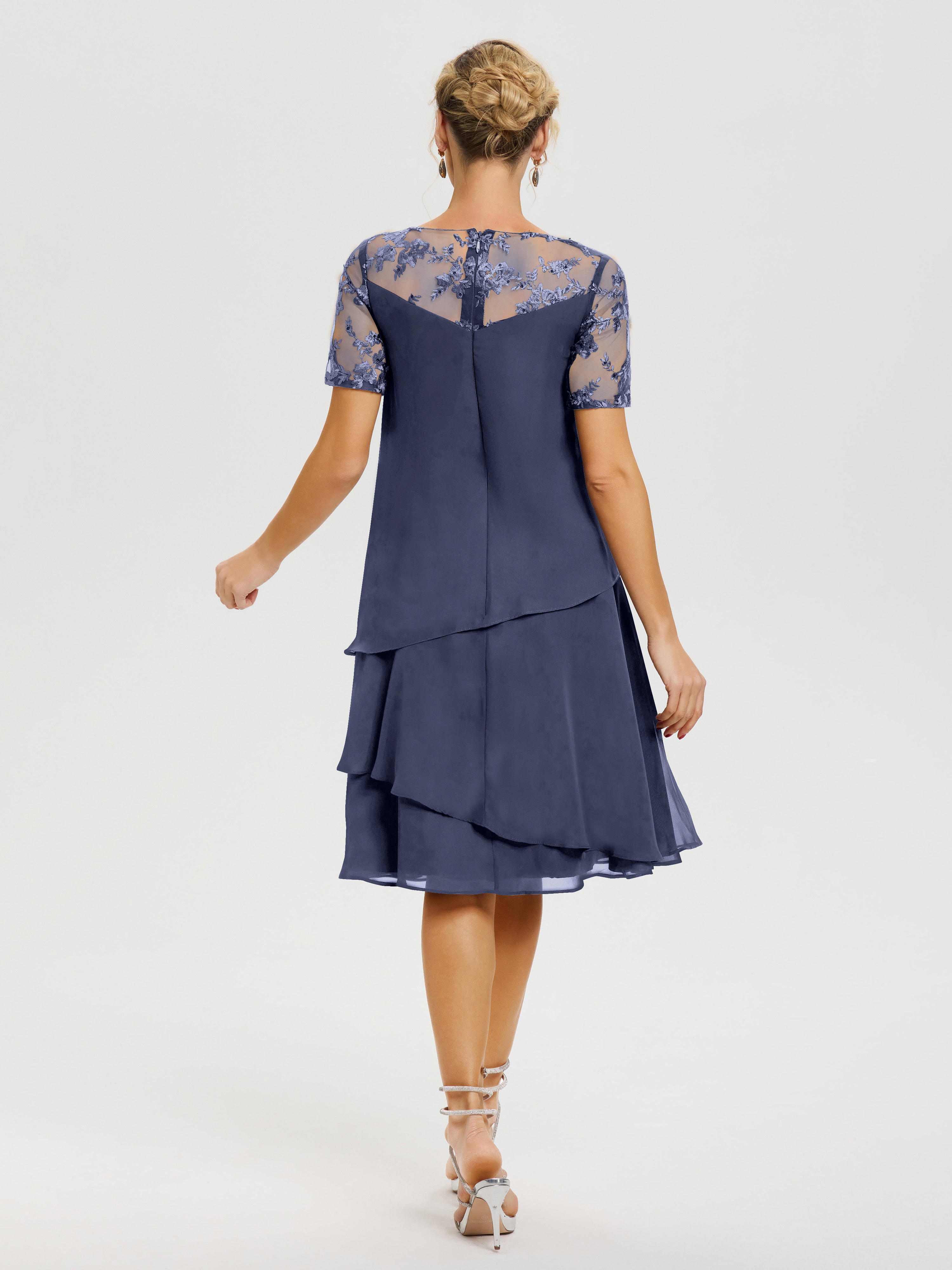 Robe Mère De La Mariee Orageux Col Rond Mancherons Mousseline & Dentelle Robe De Cérémonie Mère Du Marié