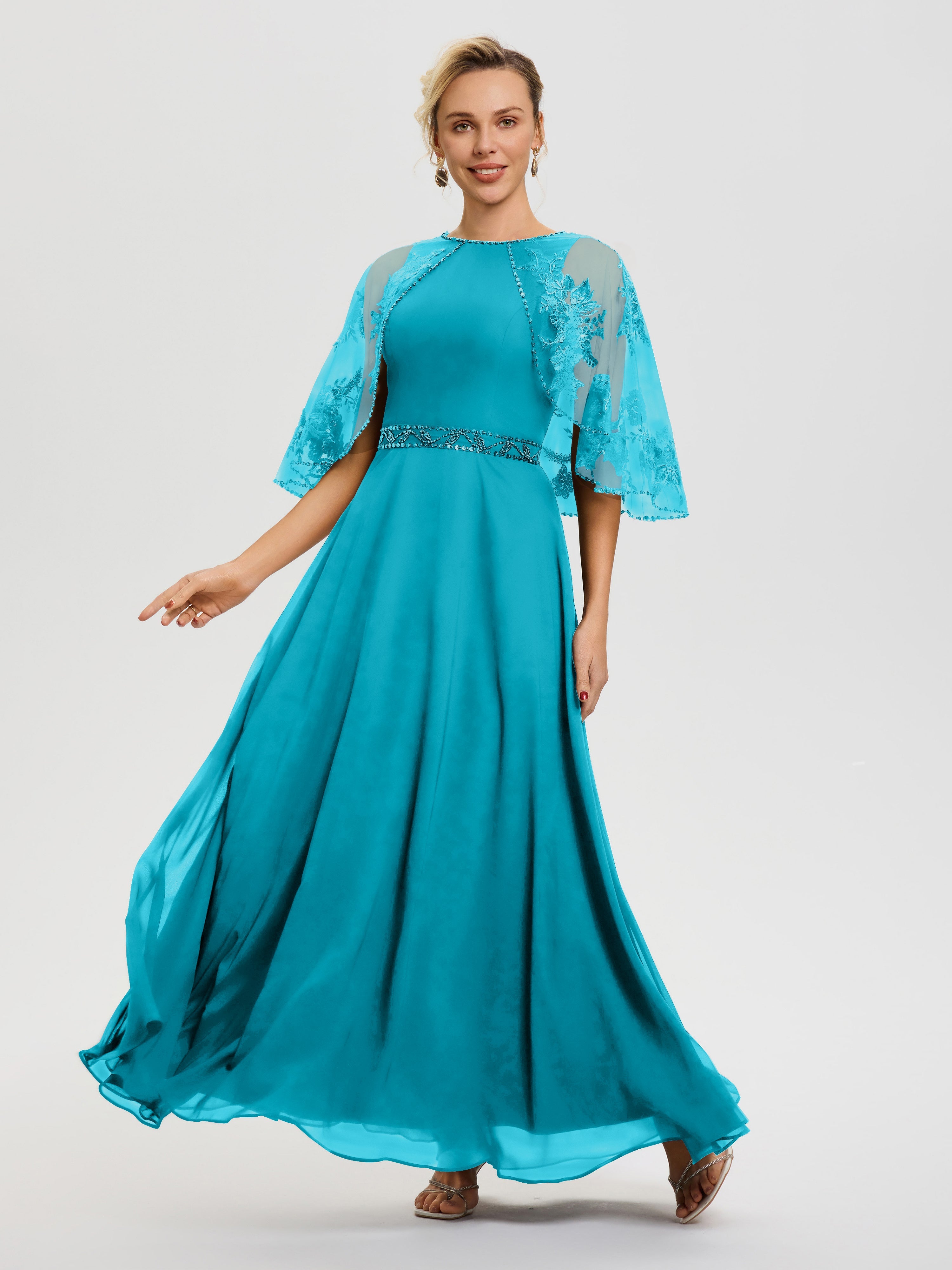 Robe De Mère Du Marié Ivoire Mousseline & Dentelle Col Rond Robe De Cérémonie Mère De La Mariée