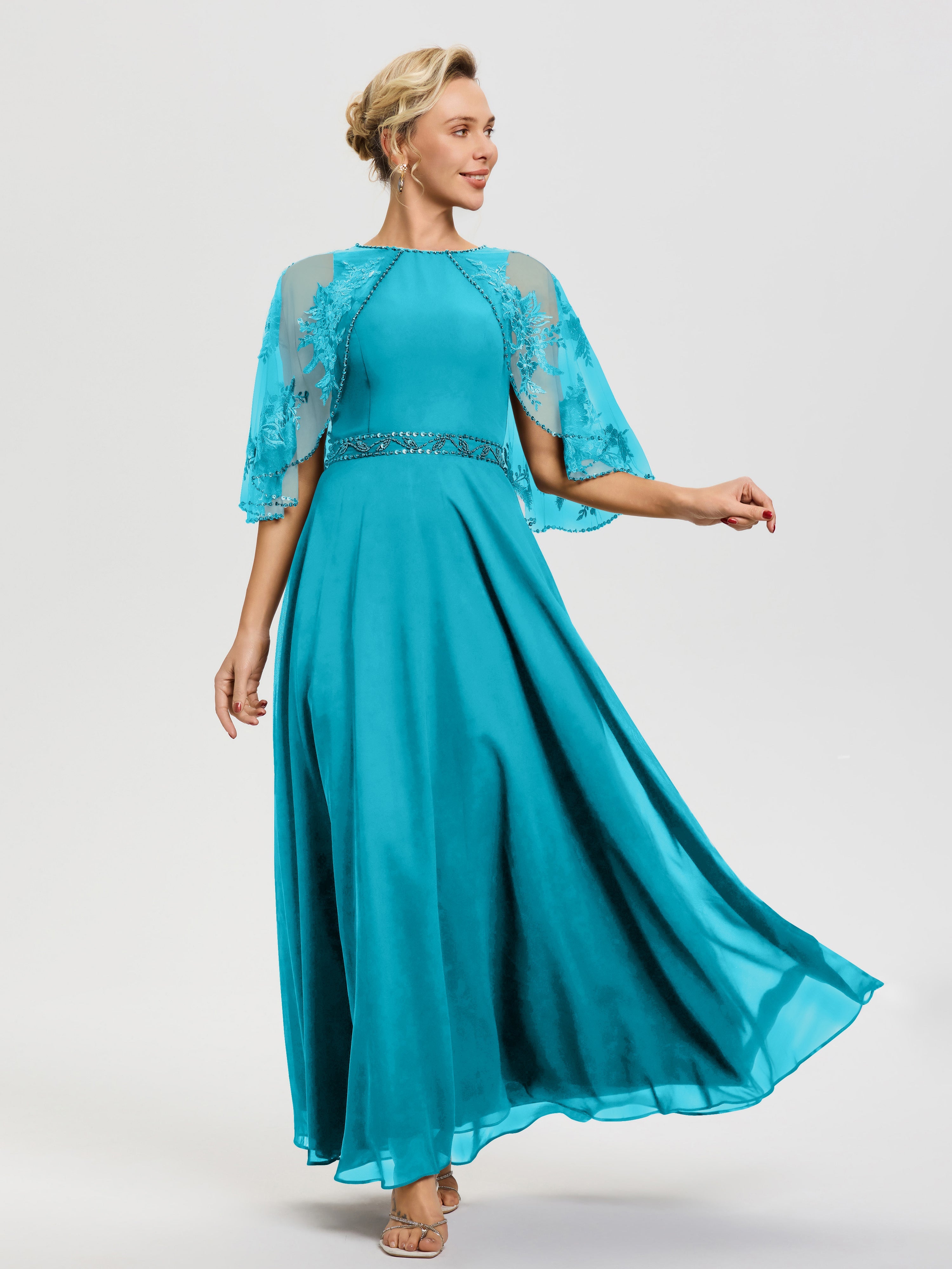 Robe De Mère Du Marié Ivoire Mousseline & Dentelle Col Rond Robe De Cérémonie Mère De La Mariée