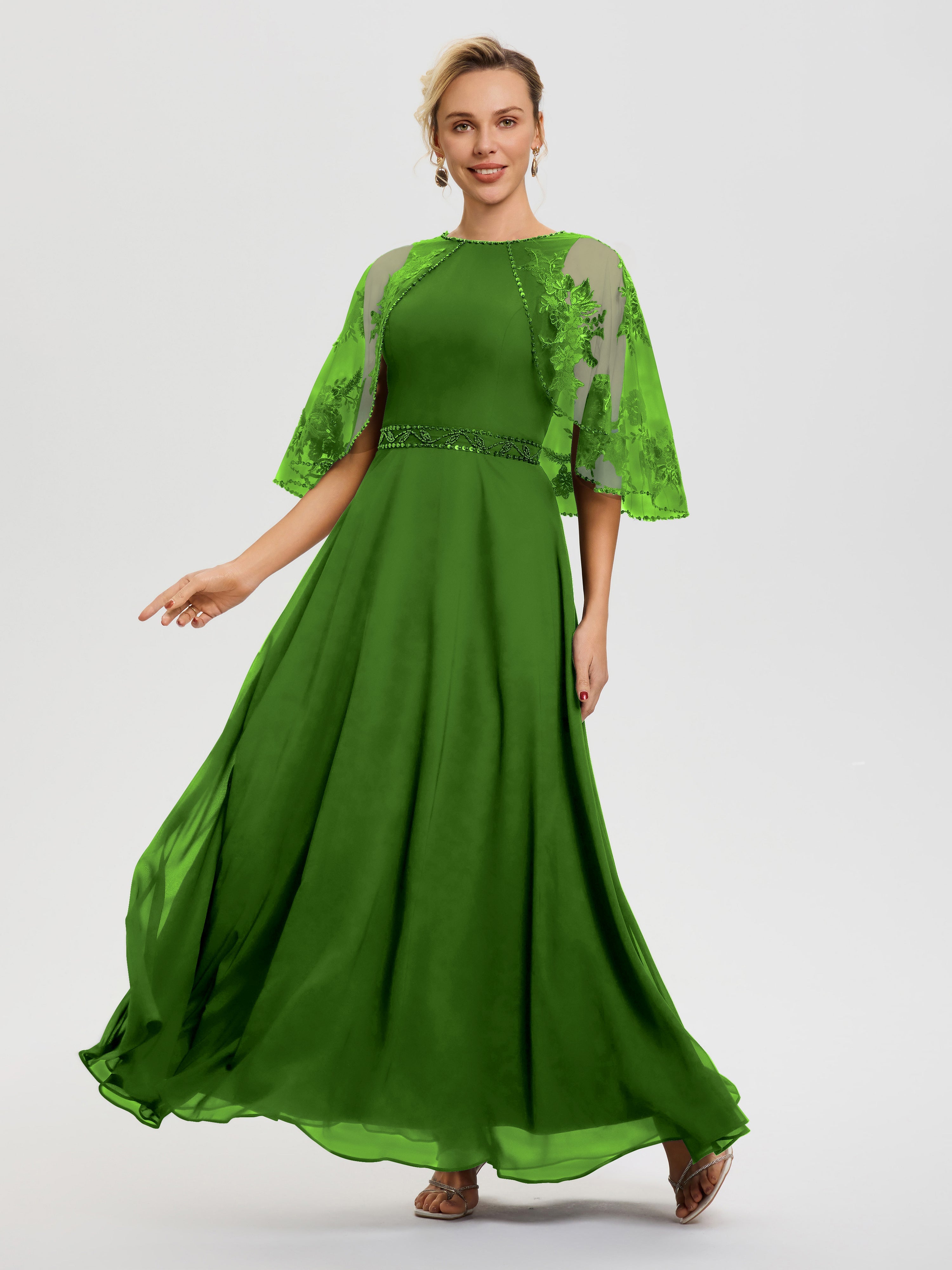 Robe De Mère De La Mariée Mousse Mousseline & Dentelle Col Rond Robe De Cérémonie Mère De La Mariée