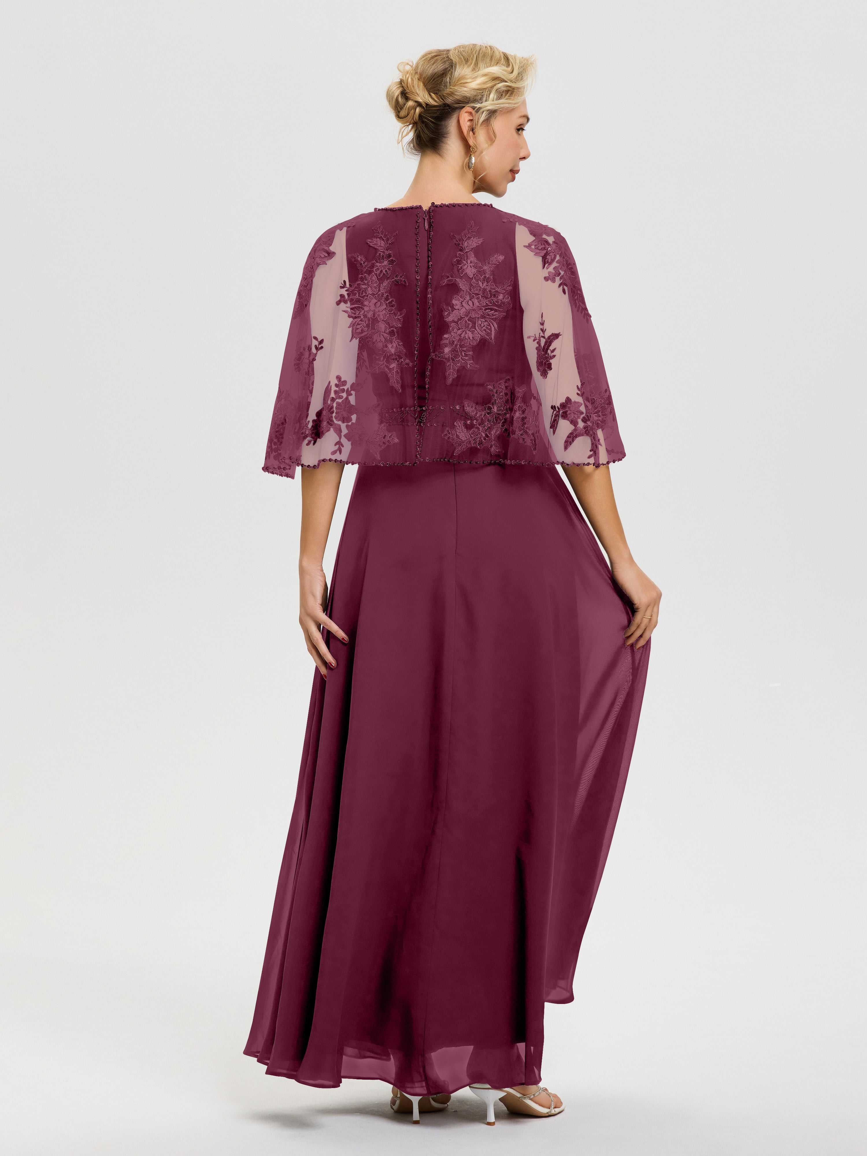 Robe De Mère Du Marié Mure Mousseline & Dentelle Col Rond Robe De Cérémonie Mère De La Mariée