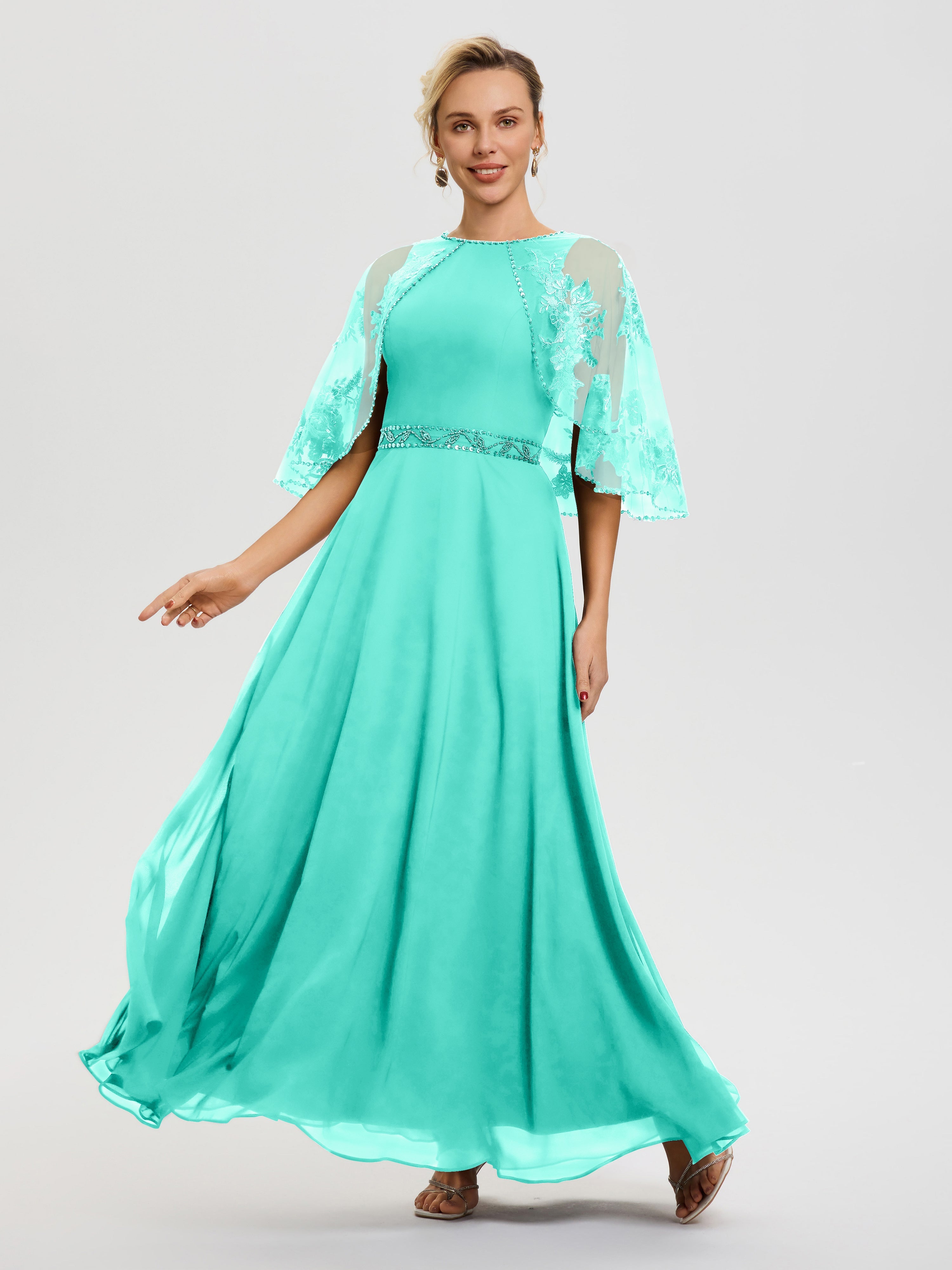 Robe Cérémonie Mère Du Marié Spa Mousseline & Dentelle Col Rond Robe De Cérémonie Mère De La Mariée
