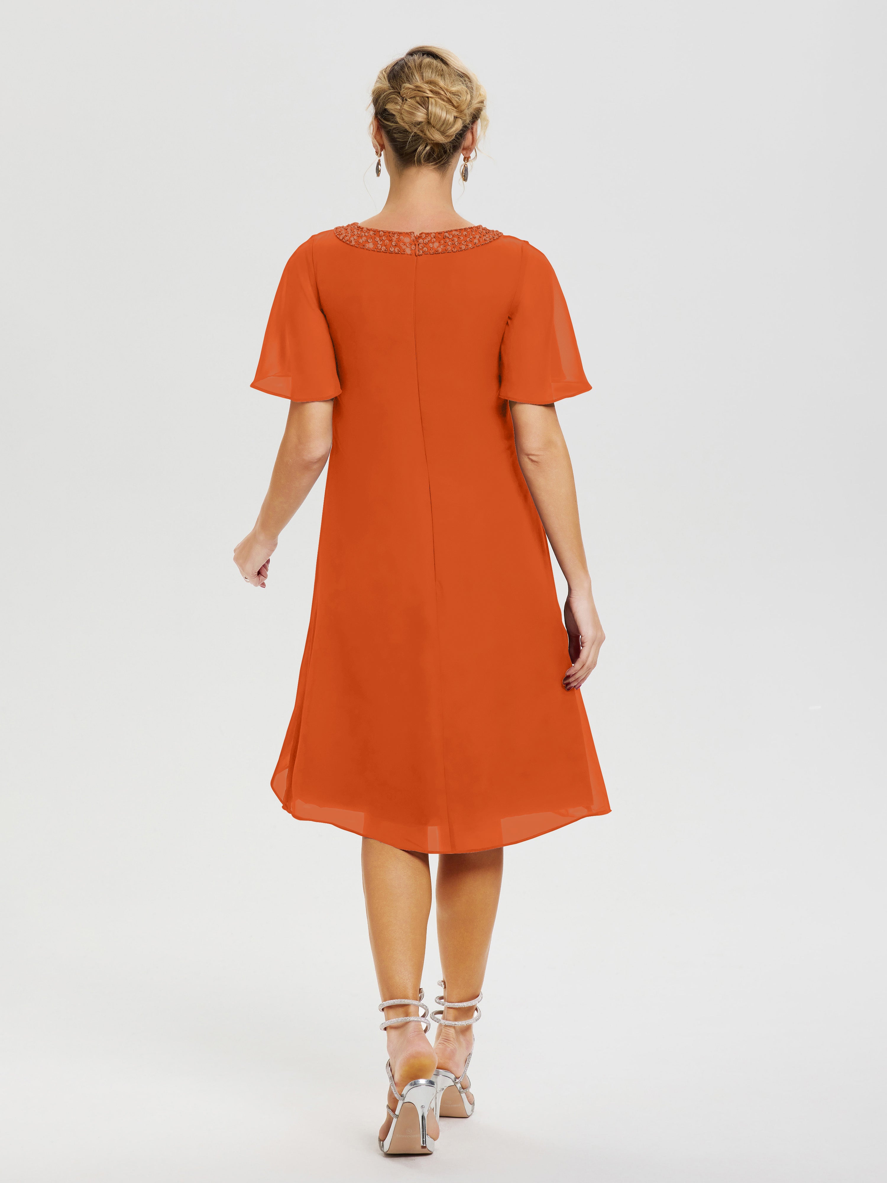 Robe Pour Mariage Mère Du Marié Orange Brule Col Rond Mancherons Mousseline Robe Mariage Mère Du Marié