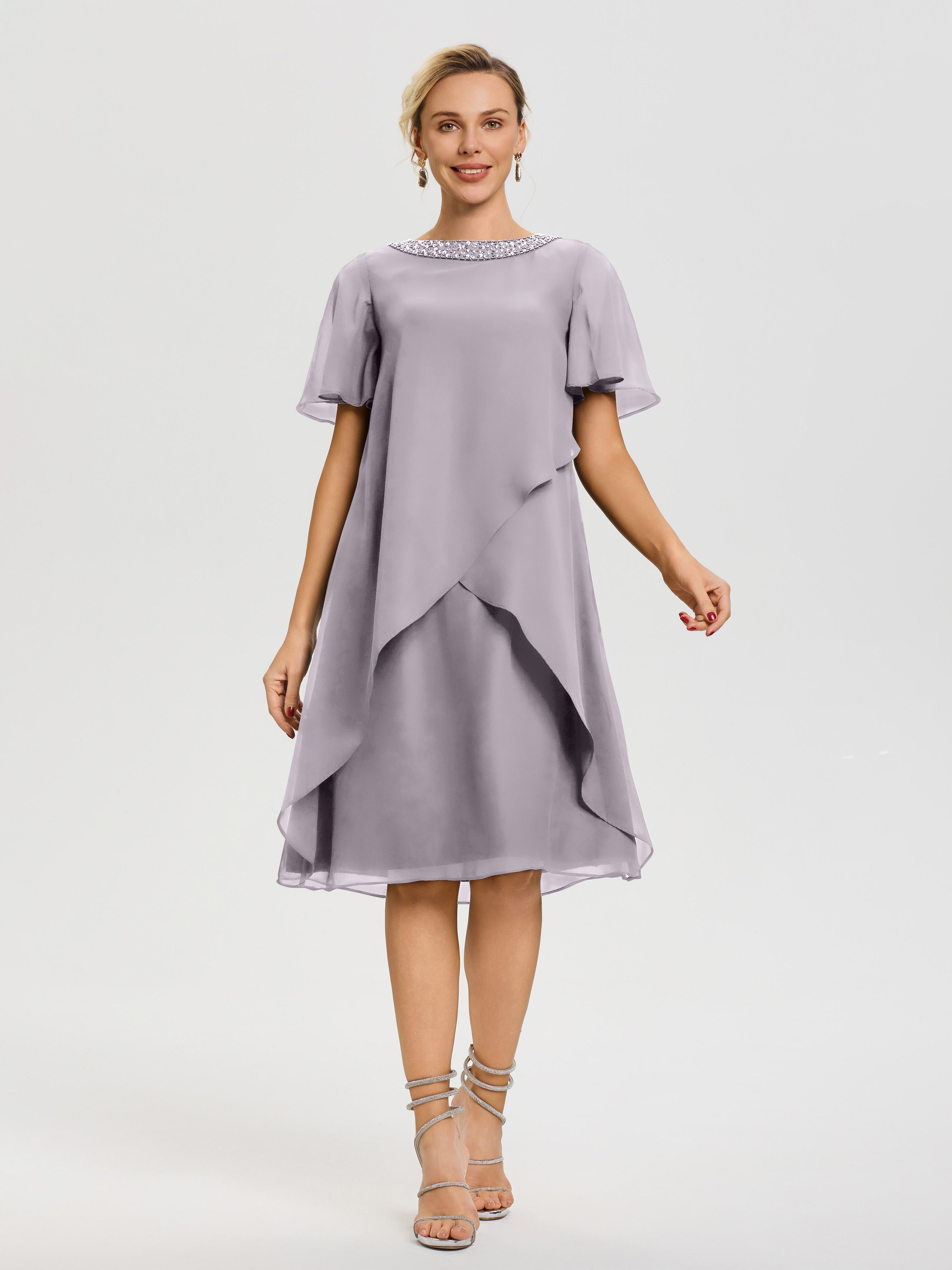 Robe Pour Mariage Mère Du Marié Crepuscule Col Rond Mancherons Mousseline Robe Mariage Mère Du Marié