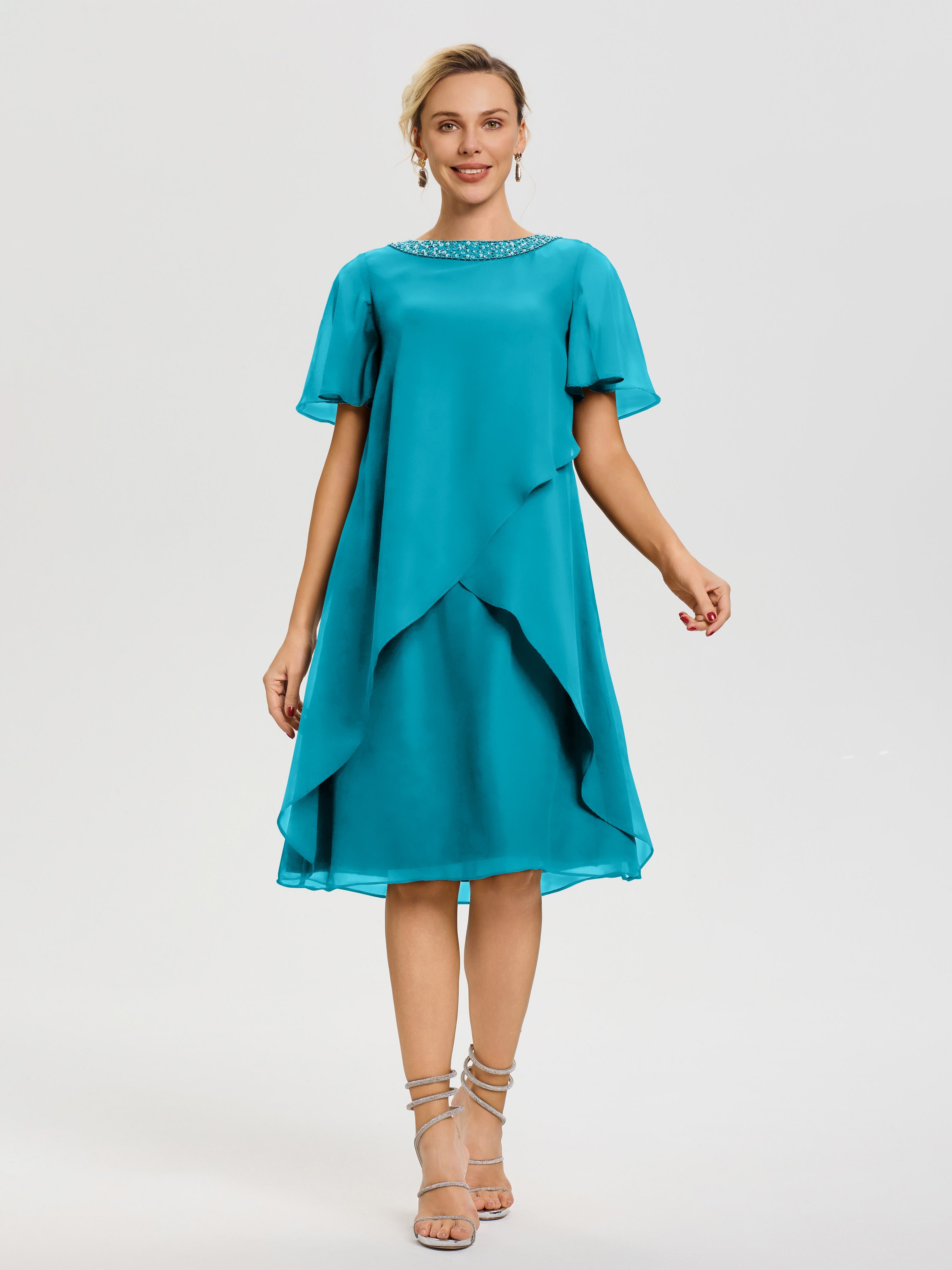 Robe Pour Mère De La Mariée Ivoire Col Rond Mancherons Mousseline Robe Mariage Mère Du Marié