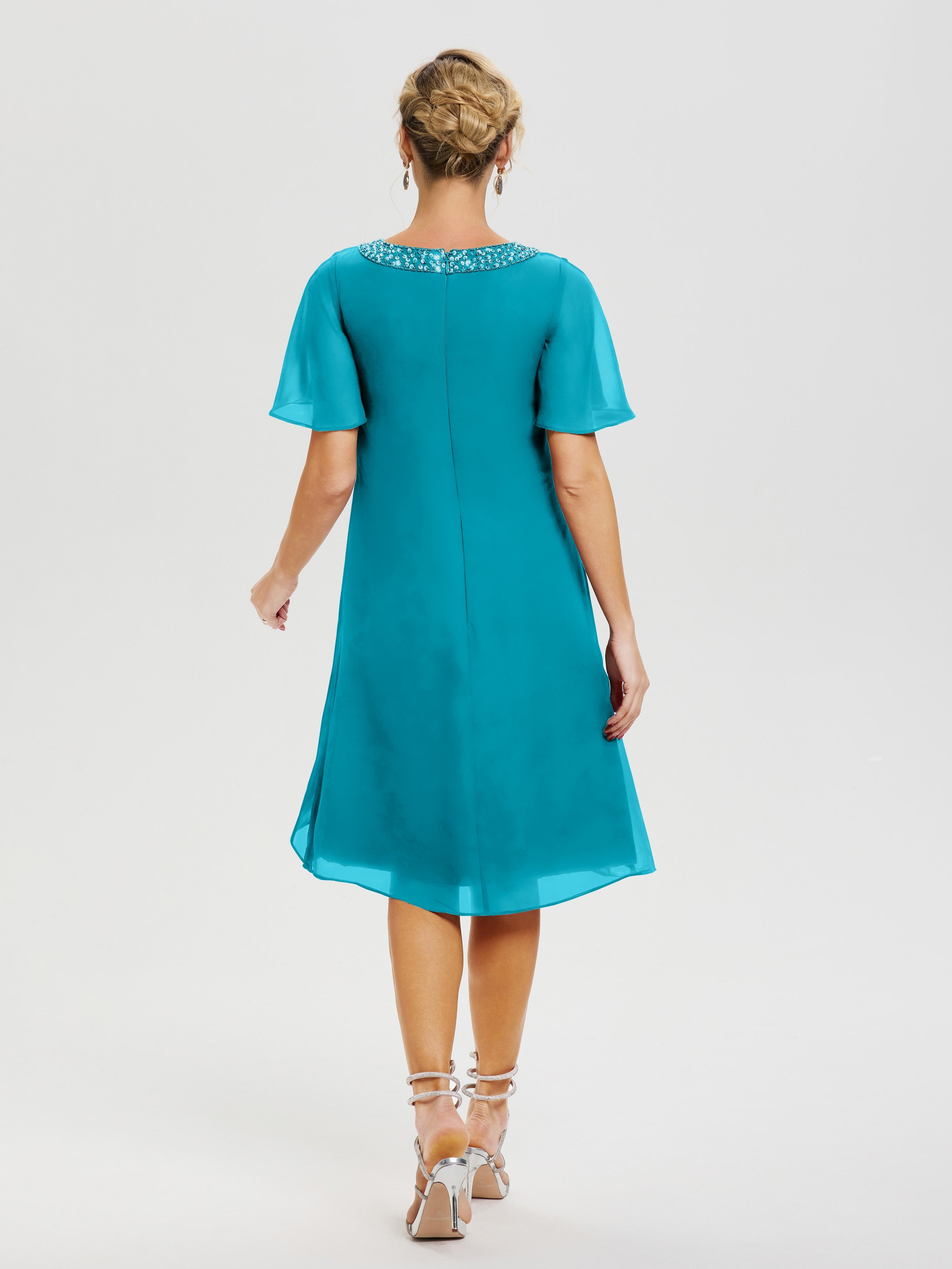 Robe Pour Mère De La Mariée Ivoire Col Rond Mancherons Mousseline Robe Mariage Mère Du Marié