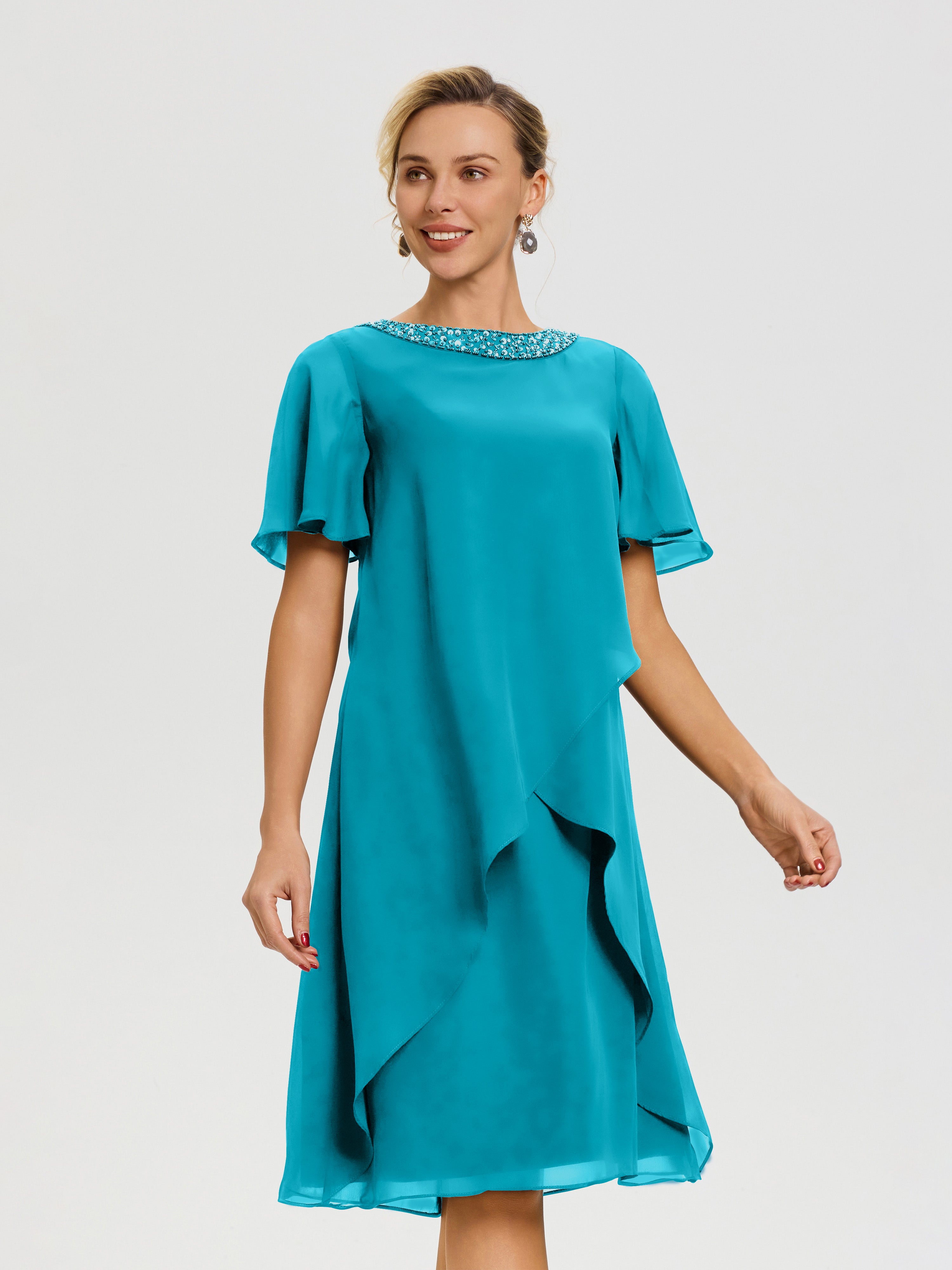 Robe Pour Mère De La Mariée Ivoire Col Rond Mancherons Mousseline Robe Mariage Mère Du Marié