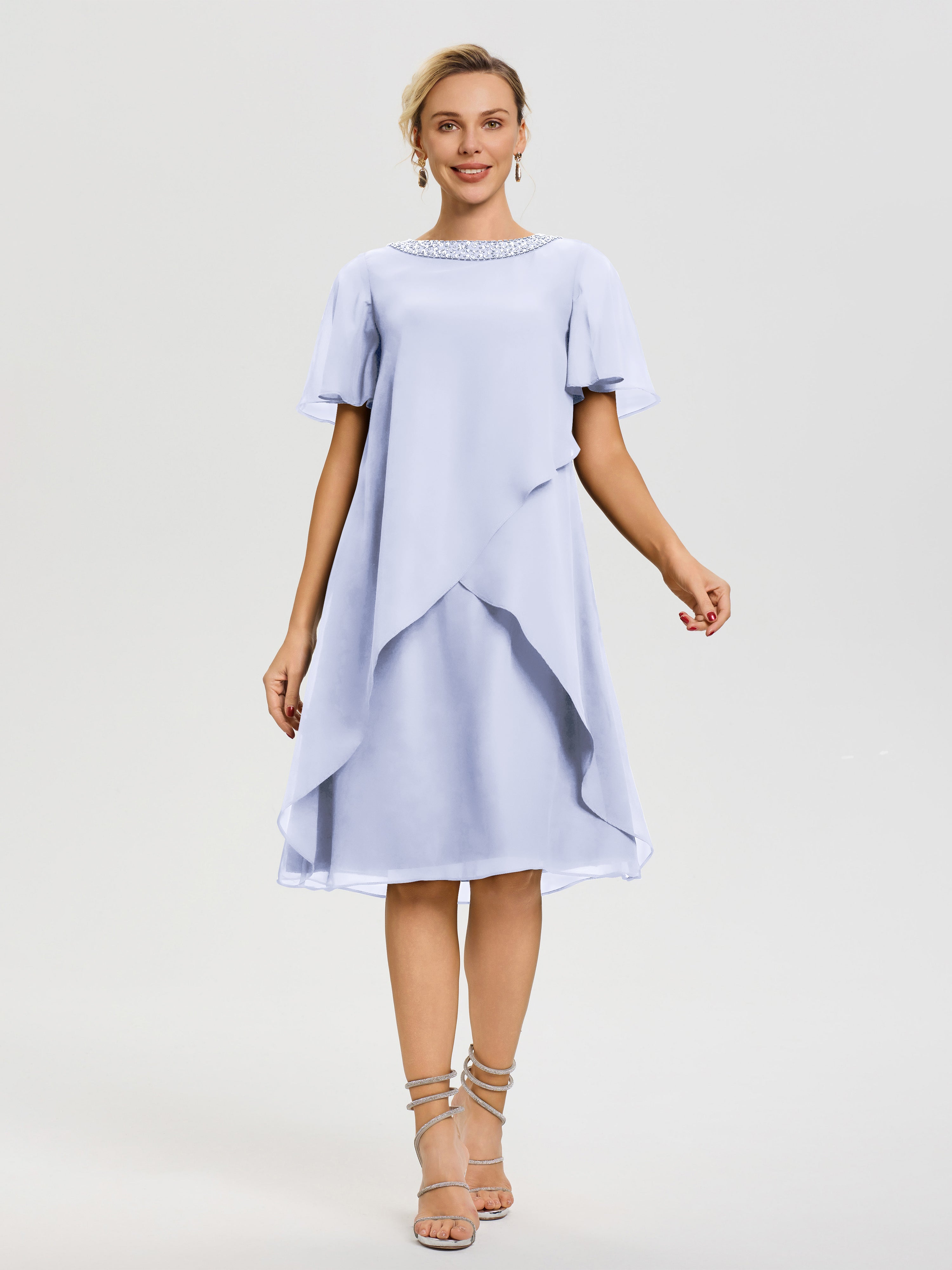 Robe Pour Mère De La Mariée Lavande Col Rond Mancherons Mousseline Robe Mariage Mère Du Marié