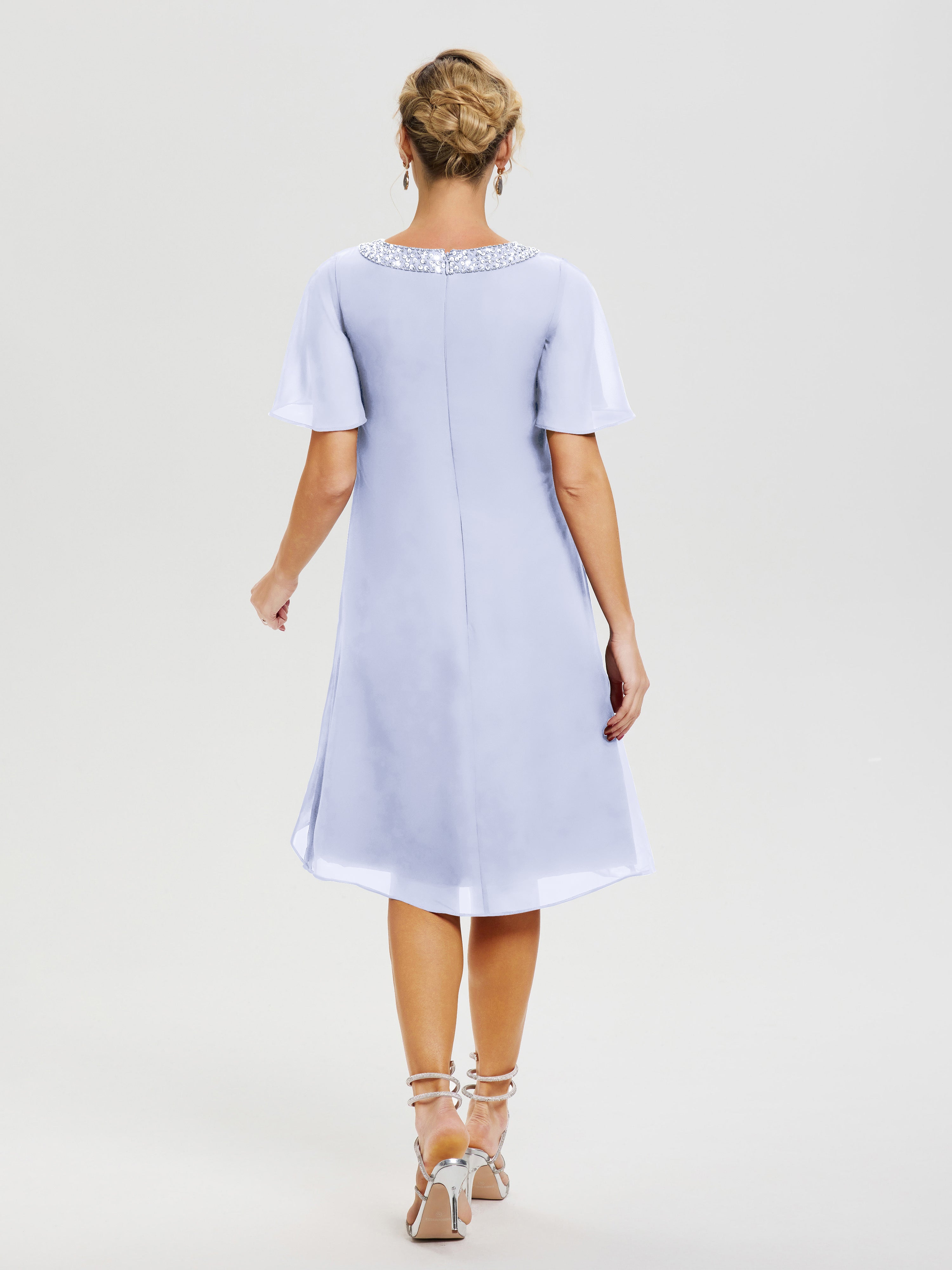 Robe Pour Mère De La Mariée Lavande Col Rond Mancherons Mousseline Robe Mariage Mère Du Marié