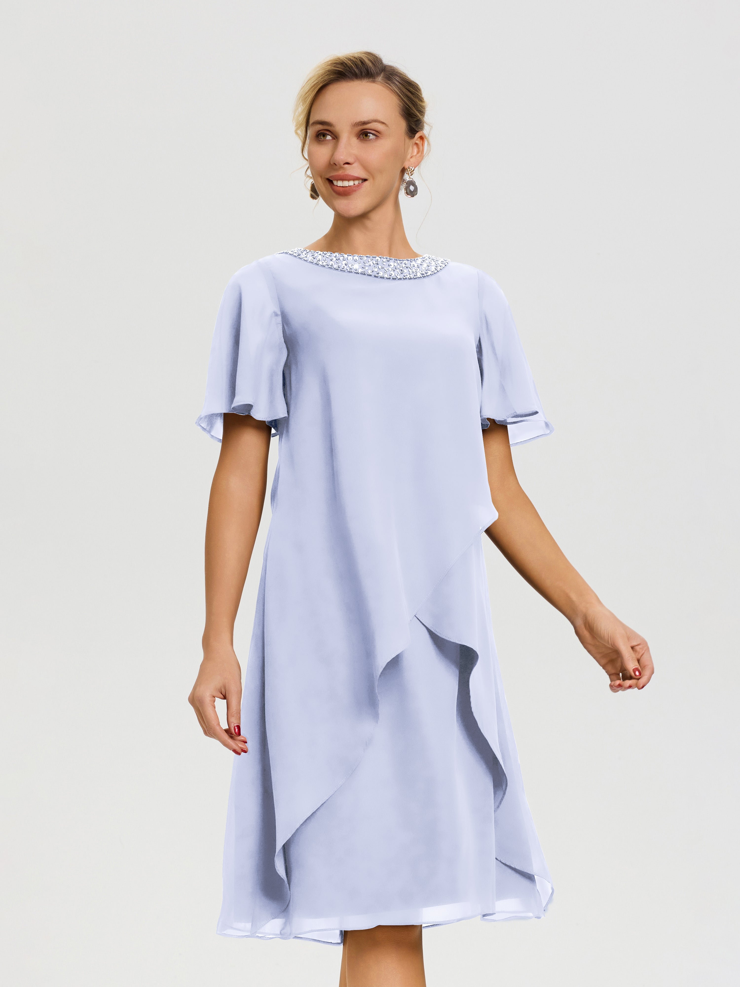 Robe Pour Mère De La Mariée Lavande Col Rond Mancherons Mousseline Robe Mariage Mère Du Marié