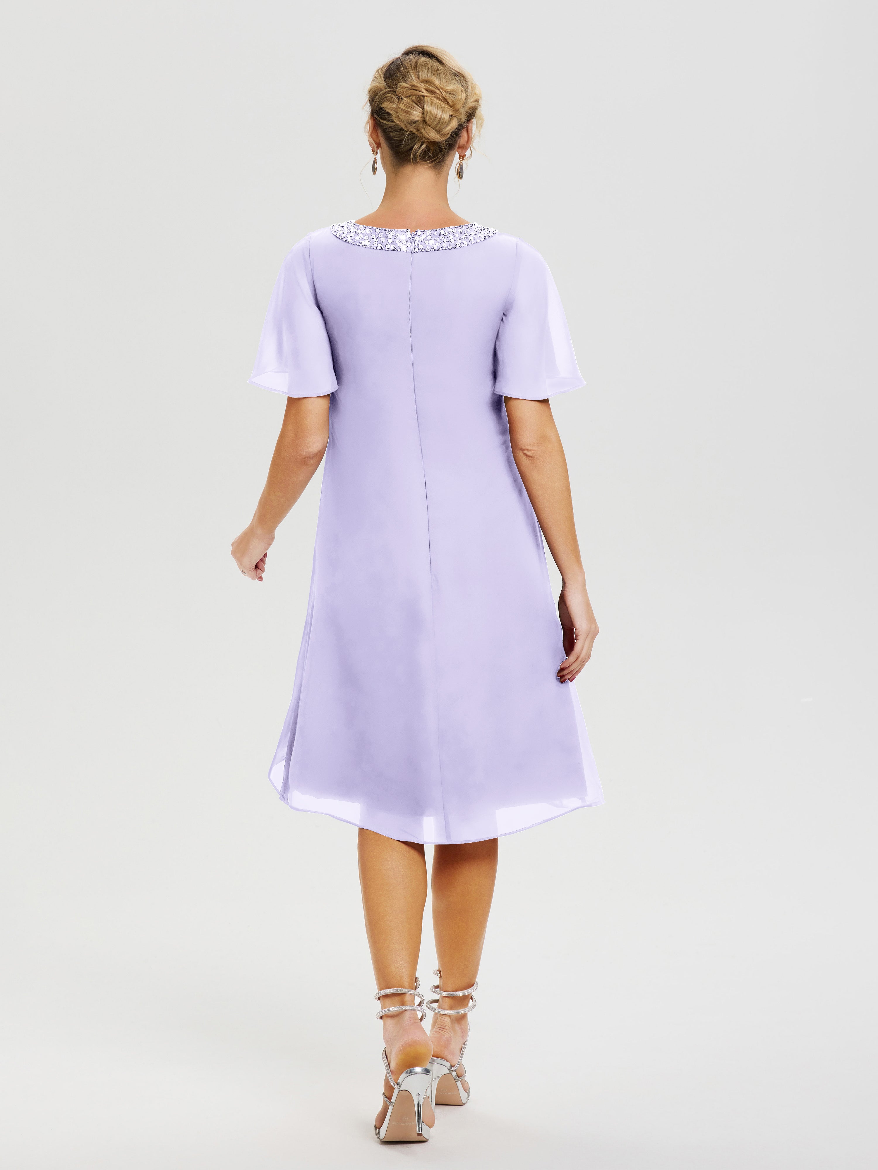 Robe Pour Mère De La Mariée Lilas Col Rond Mancherons Mousseline Robe Mariage Mère Du Marié