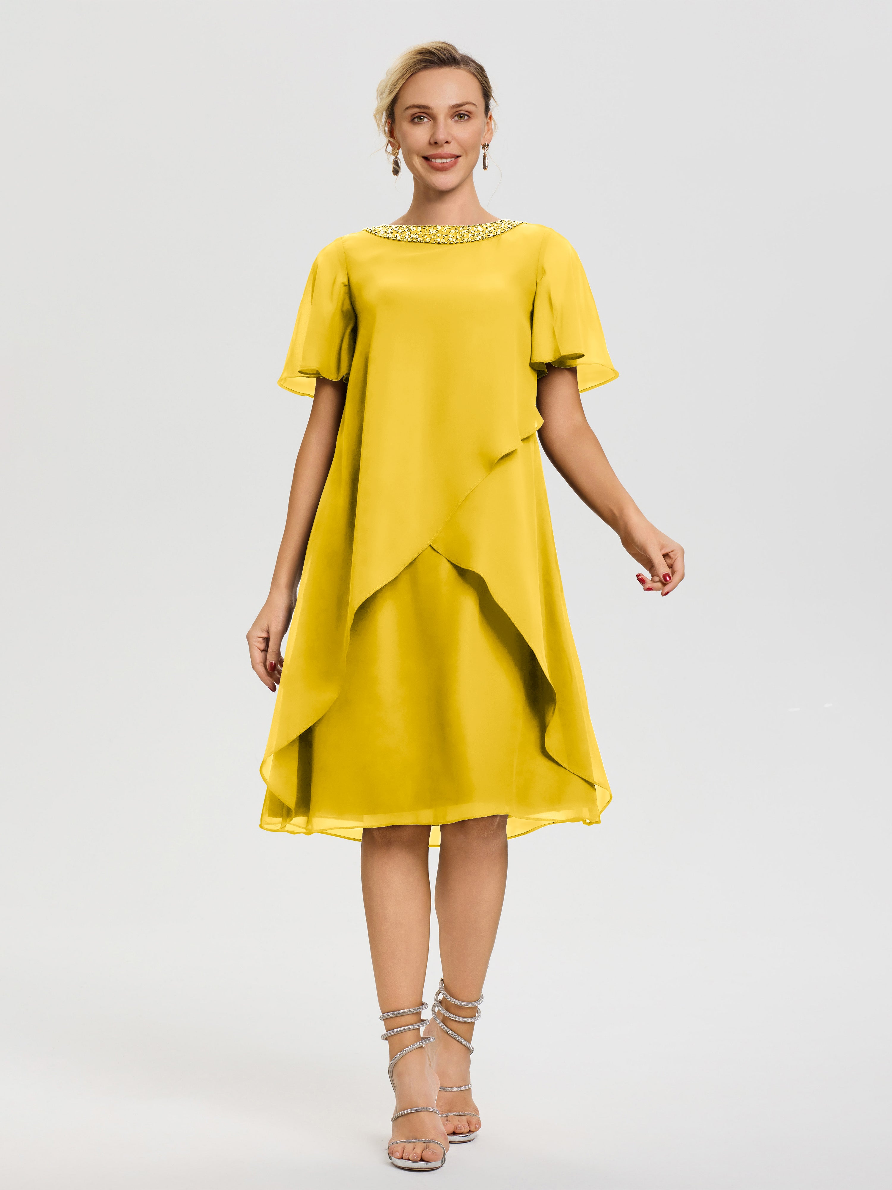 Robes Pour La Mère De La Mariée Souci Col Rond Mancherons Mousseline Robe Mariage Mère Du Marié