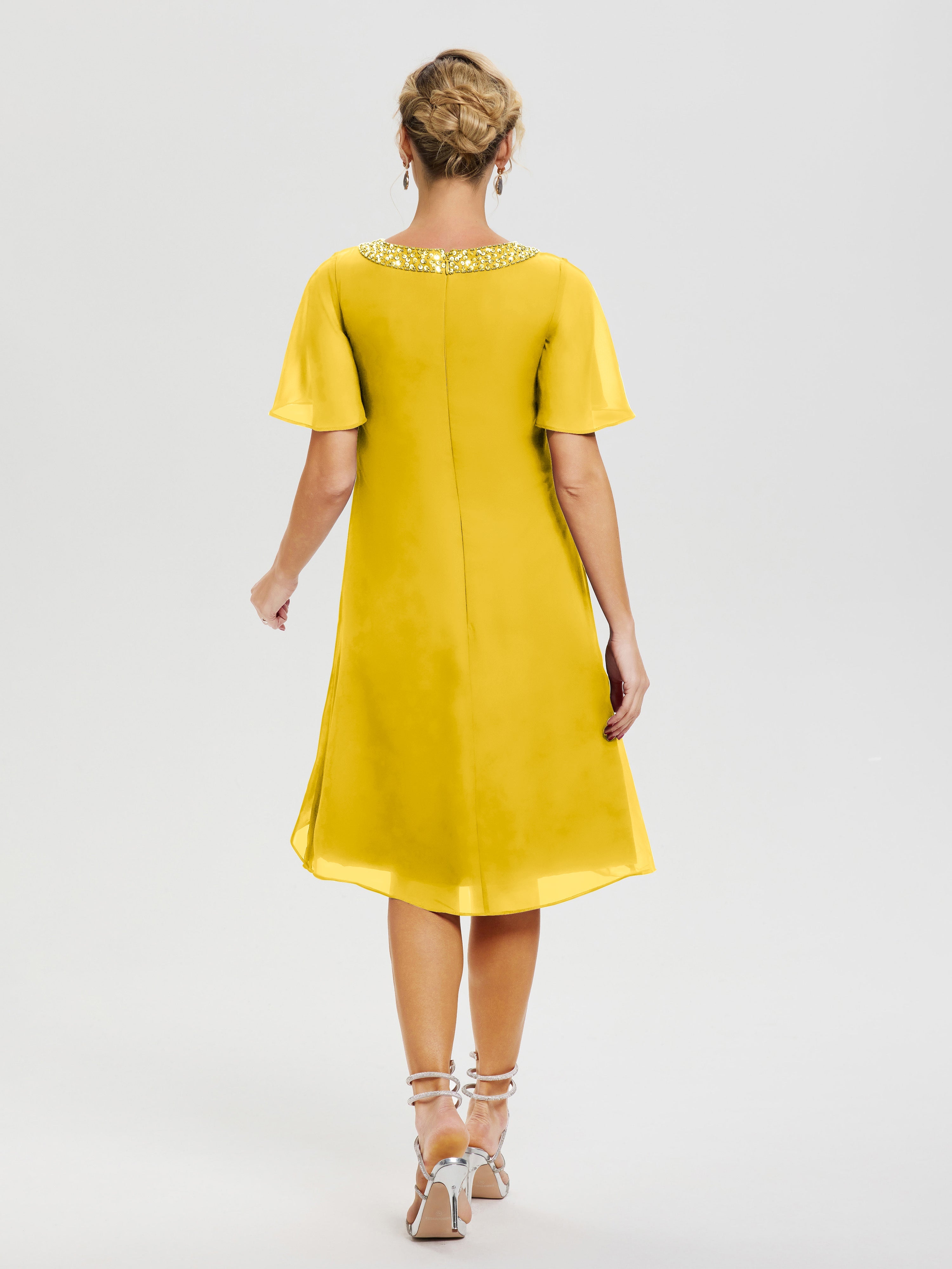 Robes Pour La Mère De La Mariée Souci Col Rond Mancherons Mousseline Robe Mariage Mère Du Marié