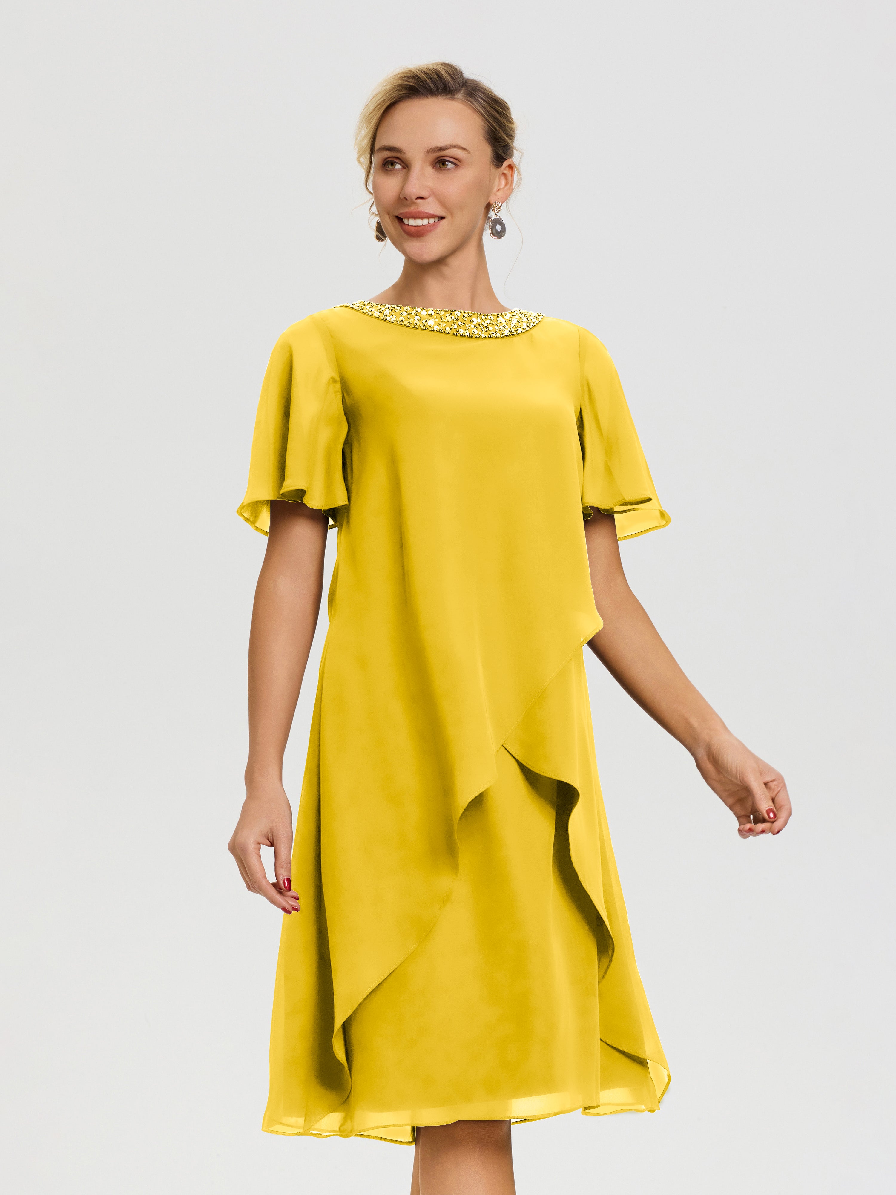 Robes Pour La Mère De La Mariée Souci Col Rond Mancherons Mousseline Robe Mariage Mère Du Marié