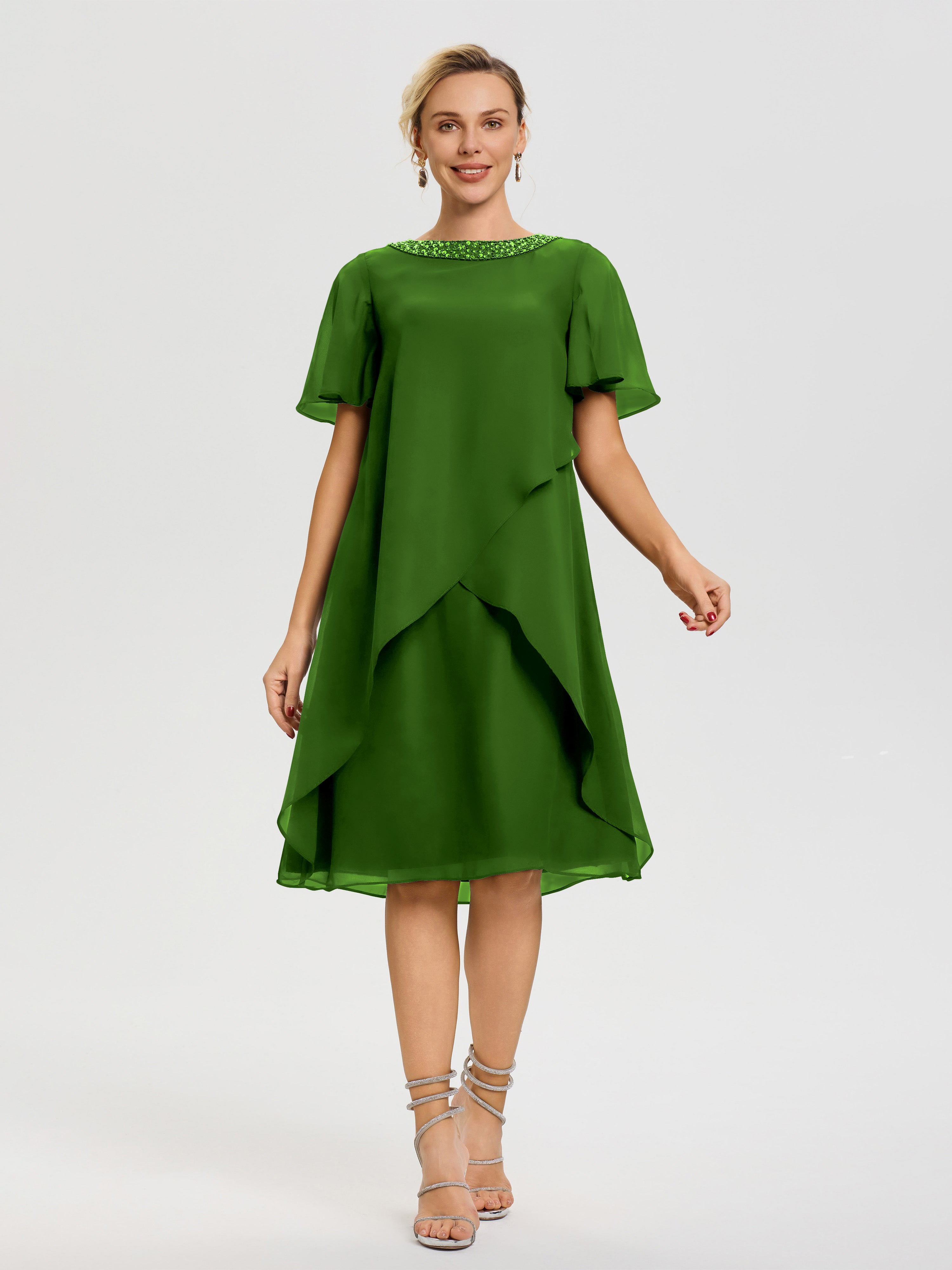Robe Pour Mariage Mère Du Marié Mousse Col Rond Mancherons Mousseline Robe Mariage Mère Du Marié