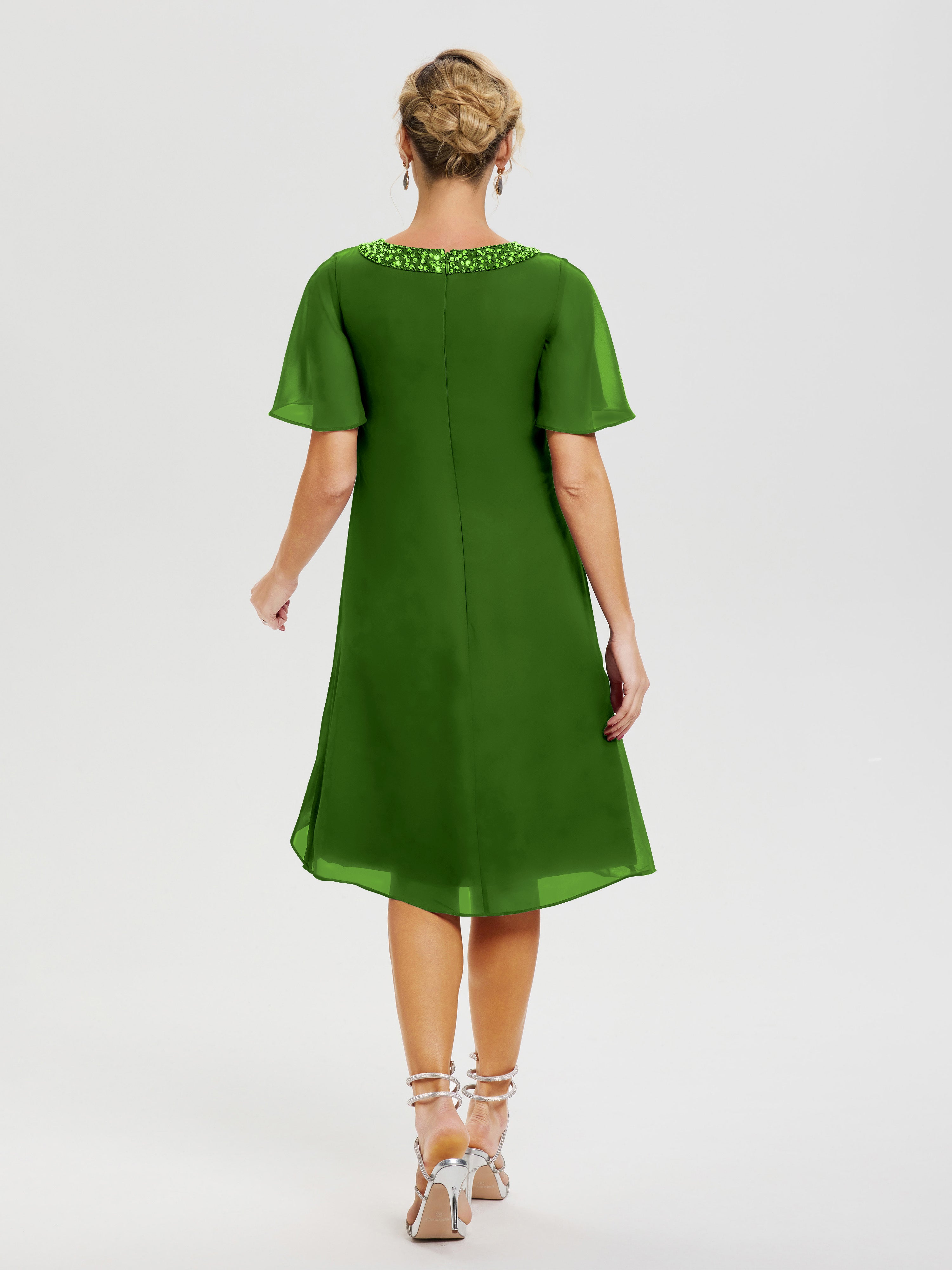 Robe Pour Mariage Mère Du Marié Mousse Col Rond Mancherons Mousseline Robe Mariage Mère Du Marié