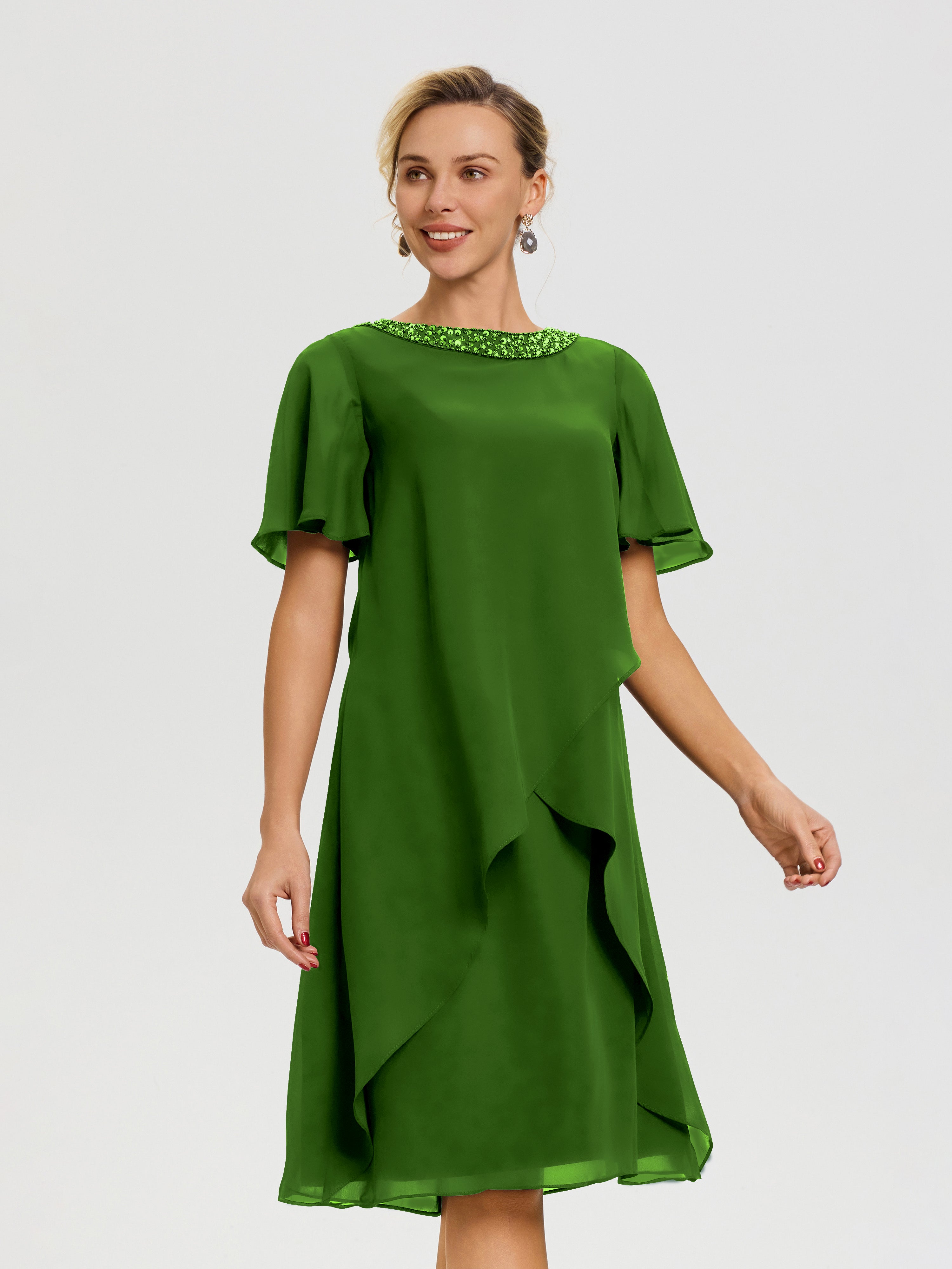 Robe Pour Mariage Mère Du Marié Mousse Col Rond Mancherons Mousseline Robe Mariage Mère Du Marié