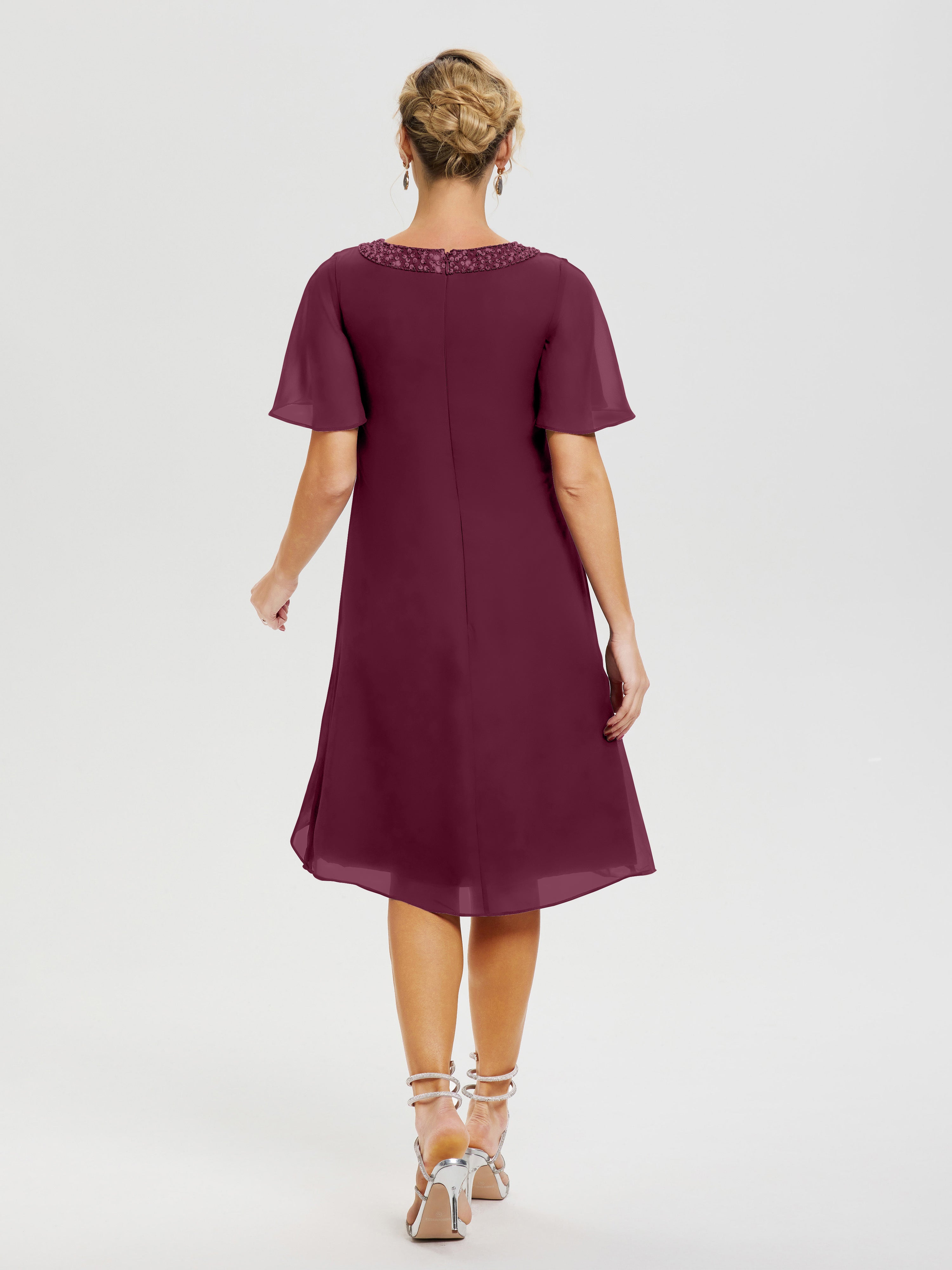 Robe Pour Mère De La Mariée Mure Col Rond Mancherons Mousseline Robe Mariage Mère Du Marié